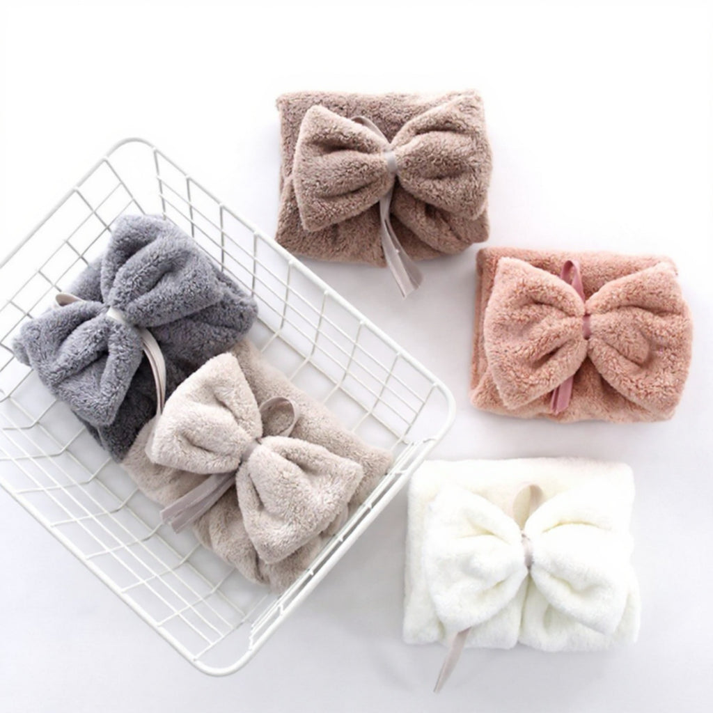 Alilang 5-PC Bow Hanging Microfiber Hand Towels Set Soft Plush Absorbent Design with Loop for Kitchen and Bathroom Use
