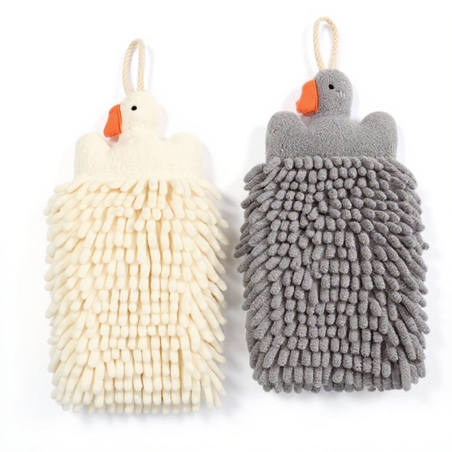 Alilang 2-PC Duck Shaped Hanging Microfiber Hand Towels Set Soft Plush Absorbent Design with Loop for Kitchen or Bathroom