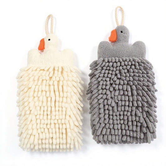 Alilang 2-PC Duck Shaped Hanging Microfiber Hand Towels Set Soft Plush Absorbent Design with Loop for Kitchen or Bathroom