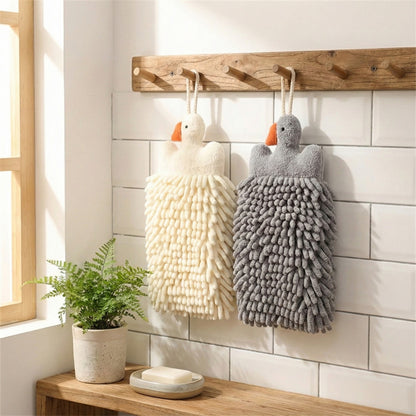 Alilang 2-PC Duck Shaped Hanging Microfiber Hand Towels Set Soft Plush Absorbent Design with Loop for Kitchen or Bathroom