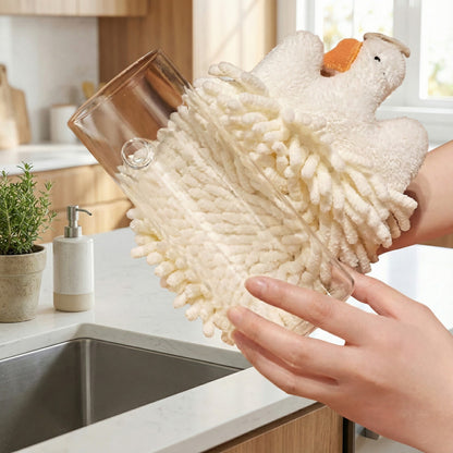 Alilang 2-PC Duck Shaped Hanging Microfiber Hand Towels Set Soft Plush Absorbent Design with Loop for Kitchen or Bathroom