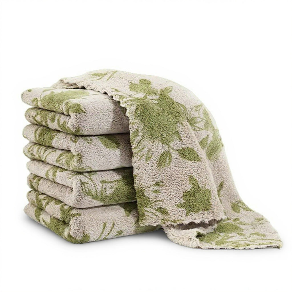Alilang 4-PC Botanical Pattern Plush Hand Towels Set Soft Absorbent Textured Fabric for Kitchen Bathroom or Guest Use