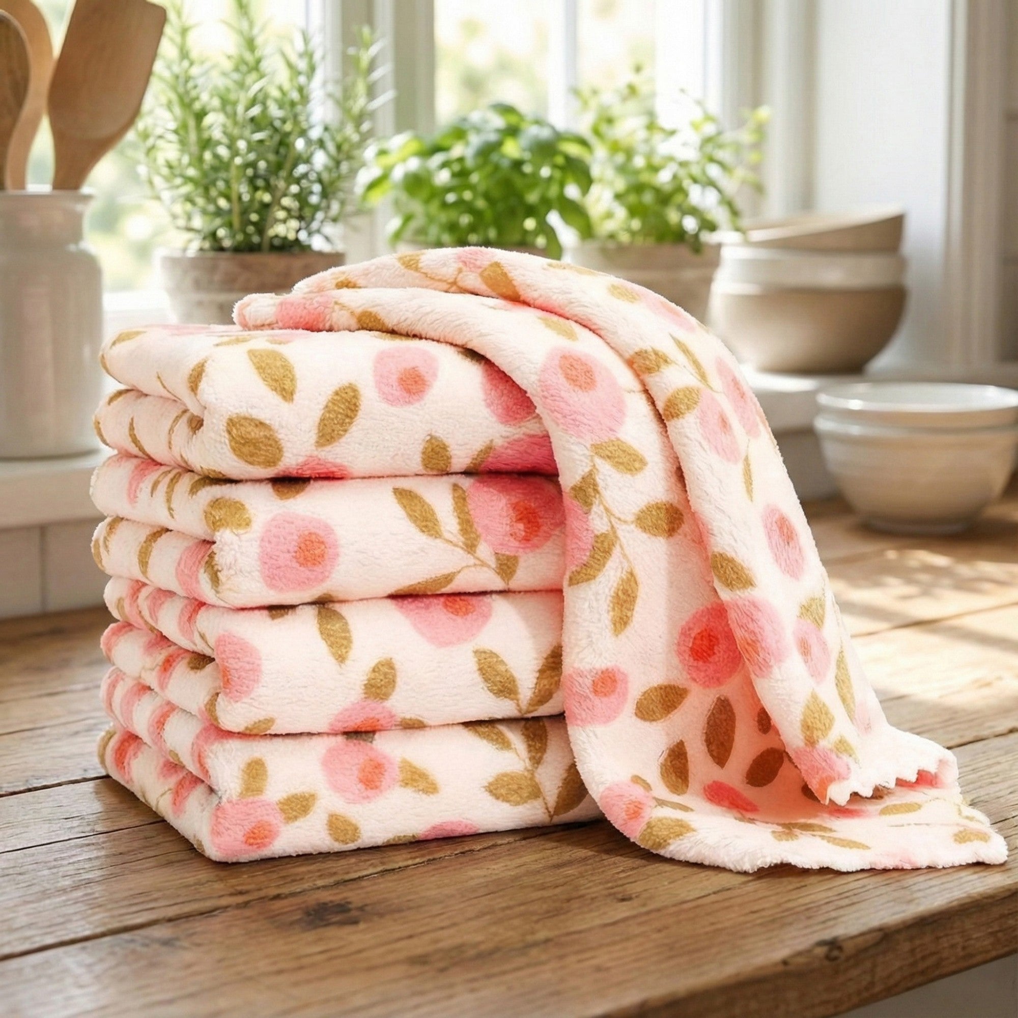 Alilang 5-PC Printed Microfiber Cleaning Towels Reusable Absorbent Kitchen and Household Wiping Cloths Set