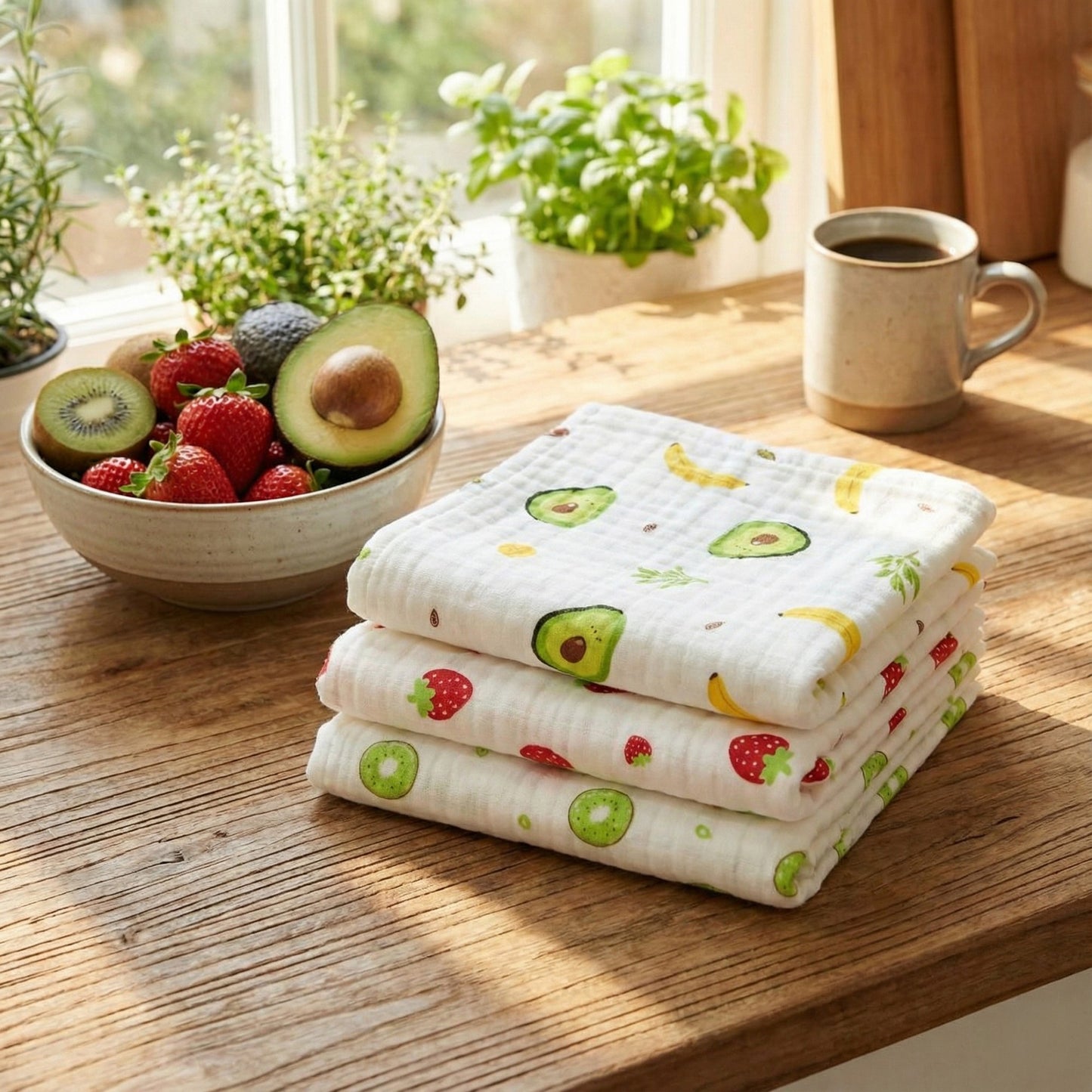 Alilang 3 Pack Fruit Print Kitchen Towels Lightweight Absorbent Reusable Dish Towels for Everyday Cleaning