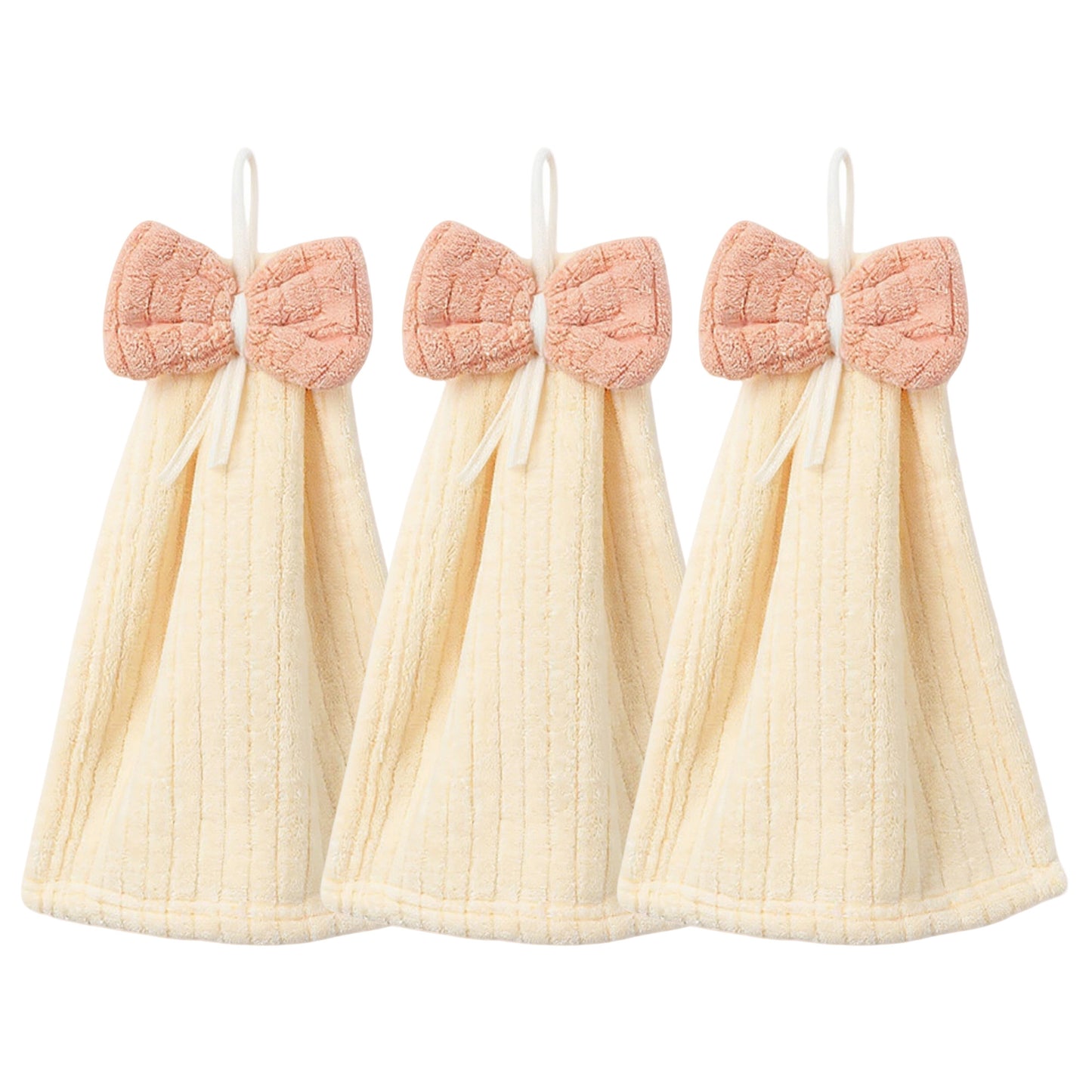Alilang 3 Pack Hanging Kitchen Hand Towels Soft Absorbent Ribbed Towels with Decorative Bow and Loop