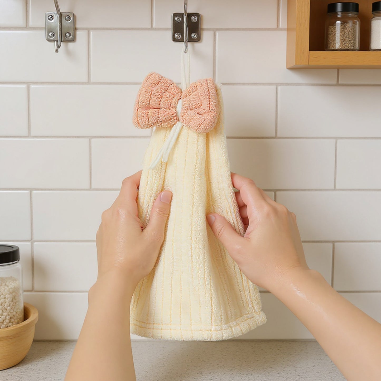 Alilang 3 Pack Hanging Kitchen Hand Towels Soft Absorbent Ribbed Towels with Decorative Bow and Loop