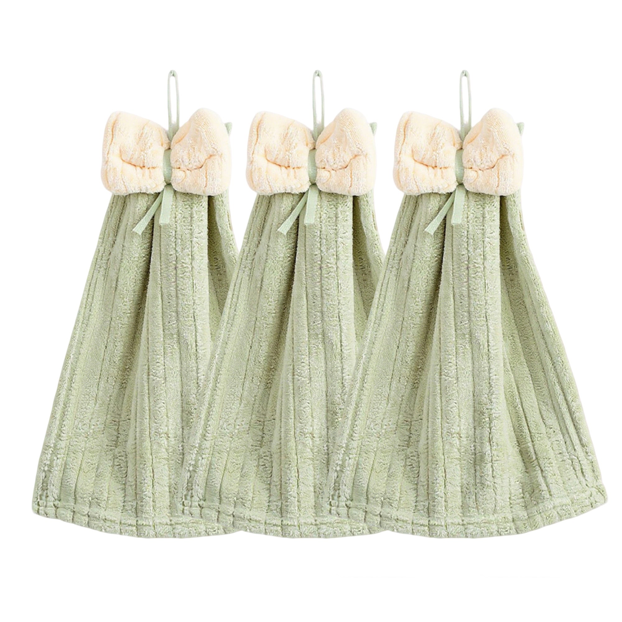 Alilang 3 Pack Hanging Kitchen Hand Towels Soft Absorbent Ribbed Towels with Decorative Bow and Loop