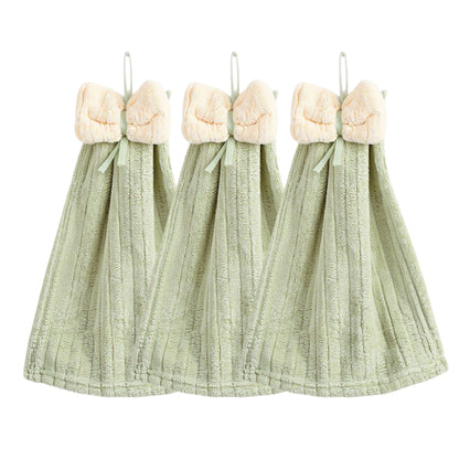 Alilang 3 Pack Hanging Kitchen Hand Towels Soft Absorbent Ribbed Towels with Decorative Bow and Loop