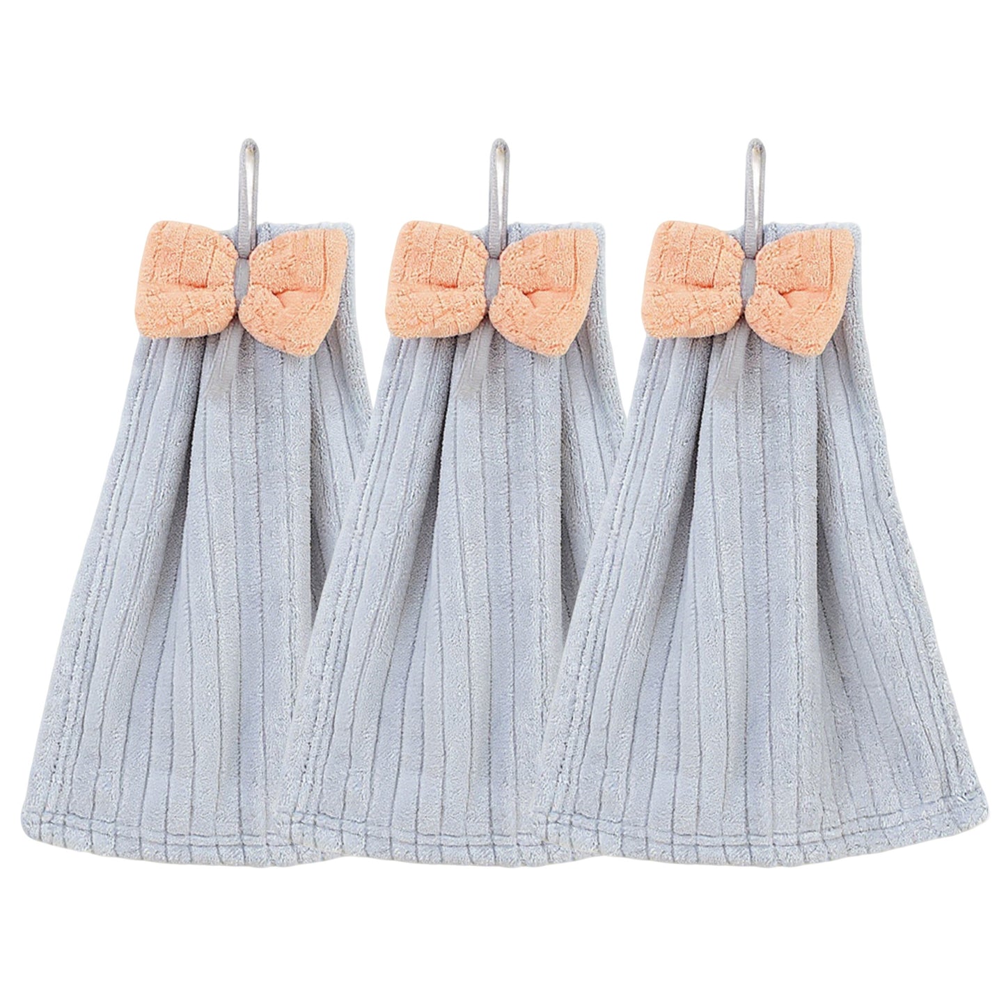 Alilang 3 Pack Hanging Kitchen Hand Towels Soft Absorbent Ribbed Towels with Decorative Bow and Loop