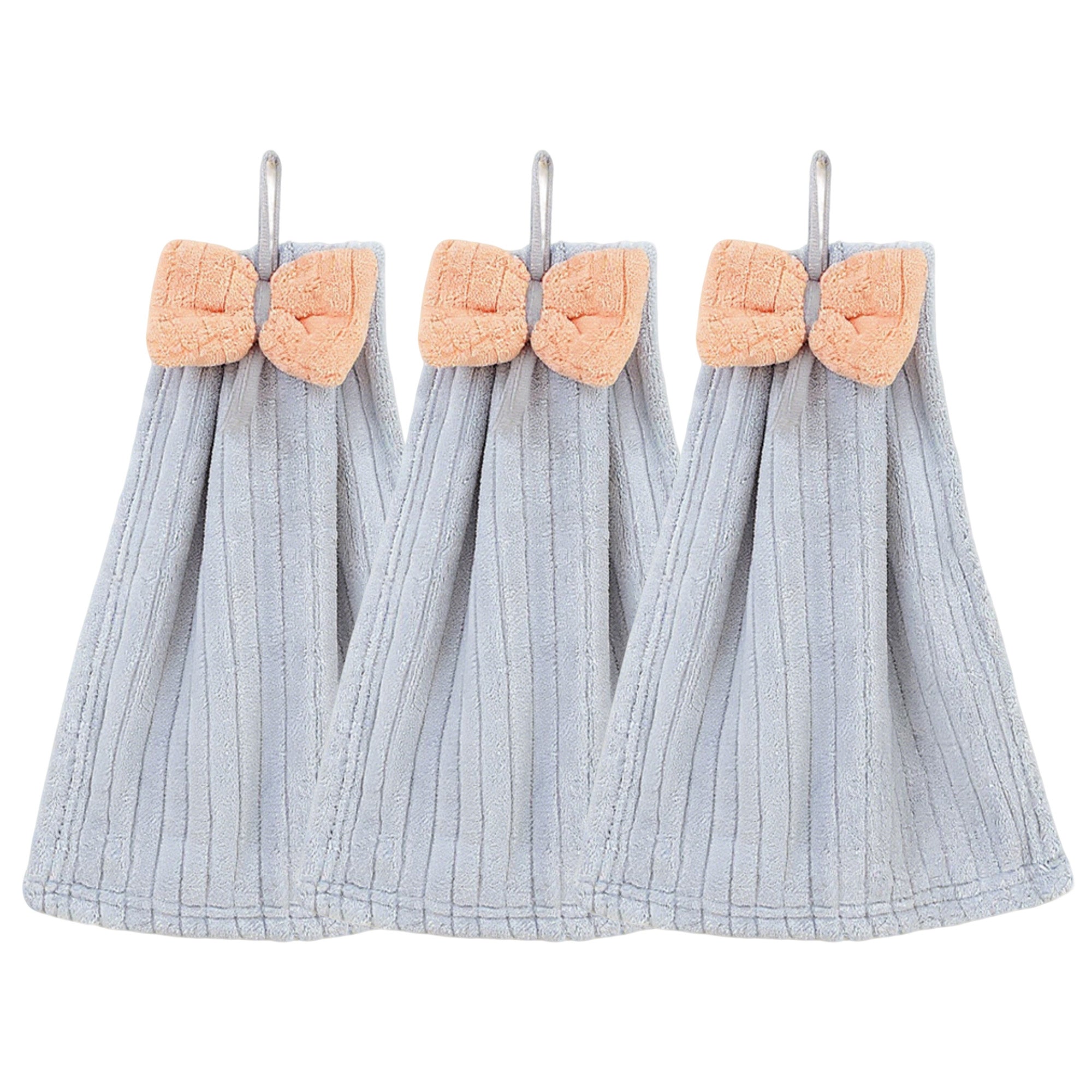 Alilang 3 Pack Hanging Kitchen Hand Towels Soft Absorbent Ribbed Towels with Decorative Bow and Loop