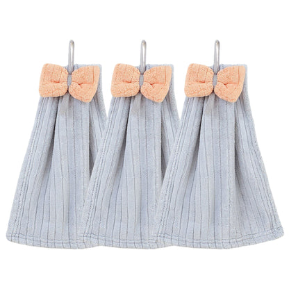 Alilang 3 Pack Hanging Kitchen Hand Towels Soft Absorbent Ribbed Towels with Decorative Bow and Loop