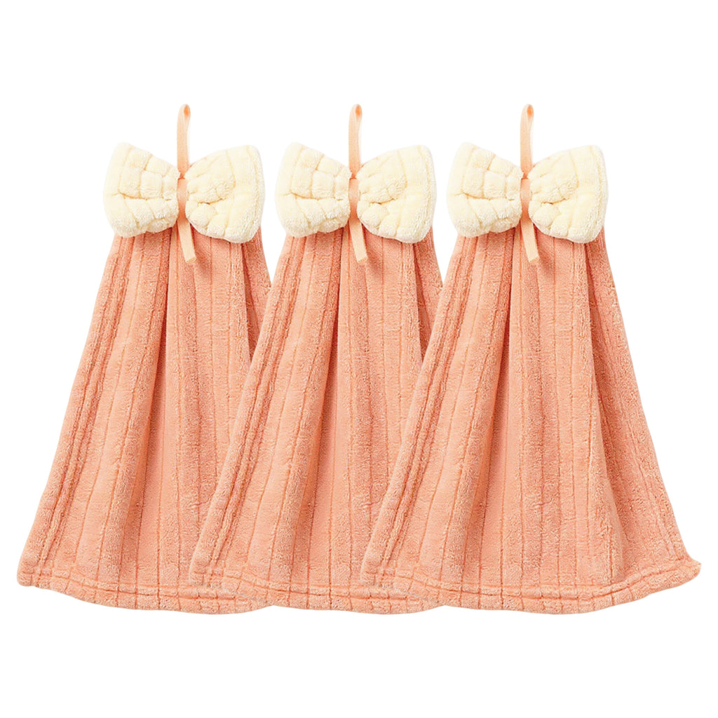 Alilang 3 Pack Hanging Kitchen Hand Towels Soft Absorbent Ribbed Towels with Decorative Bow and Loop
