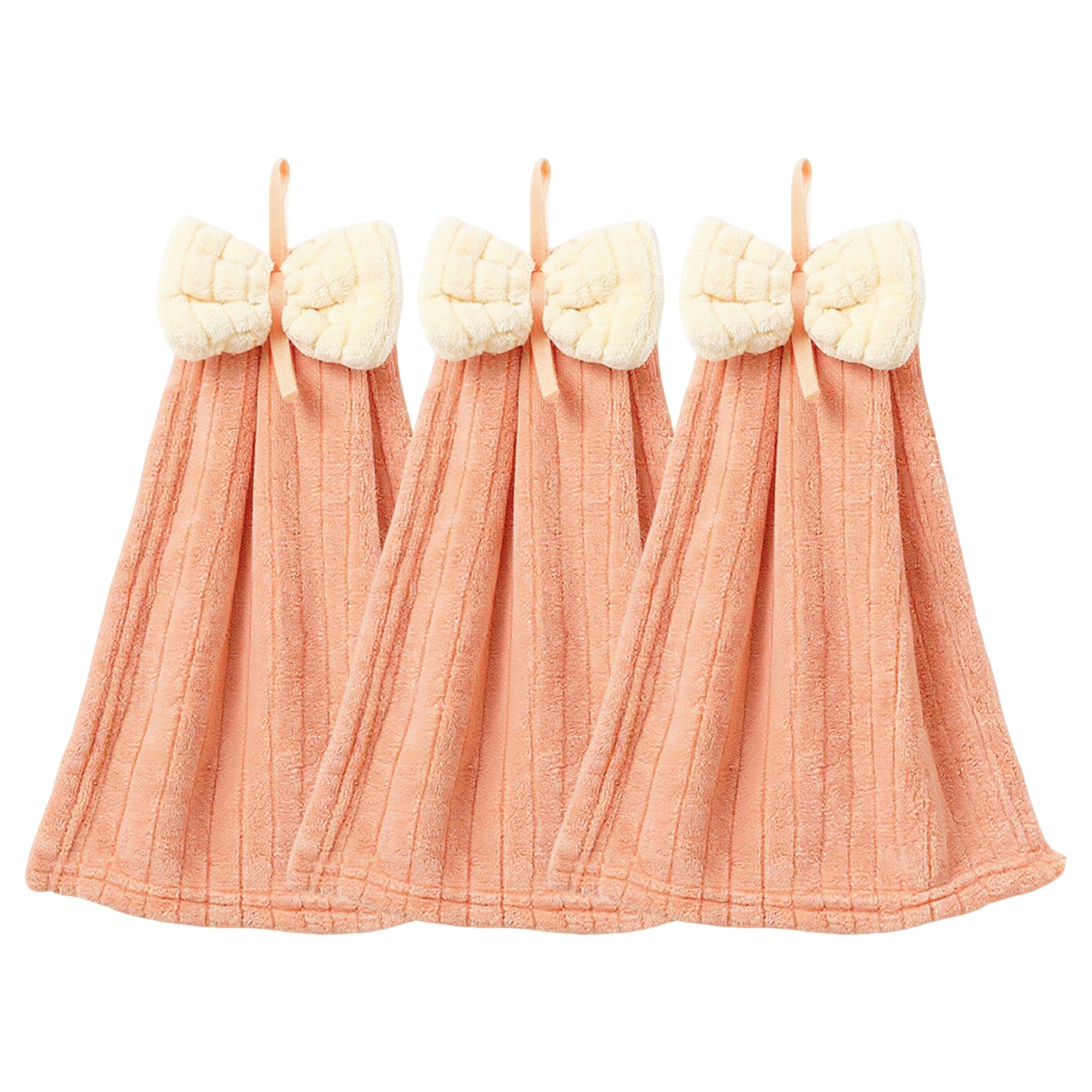 Alilang 3 Pack Hanging Kitchen Hand Towels Soft Absorbent Ribbed Towels with Decorative Bow and Loop