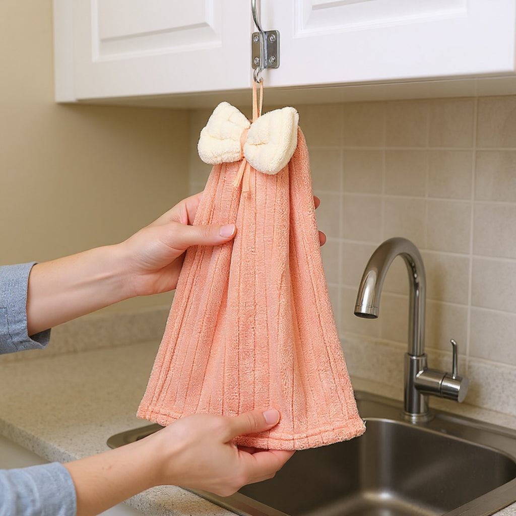 Alilang 3 Pack Hanging Kitchen Hand Towels Soft Absorbent Ribbed Towels with Decorative Bow and Loop