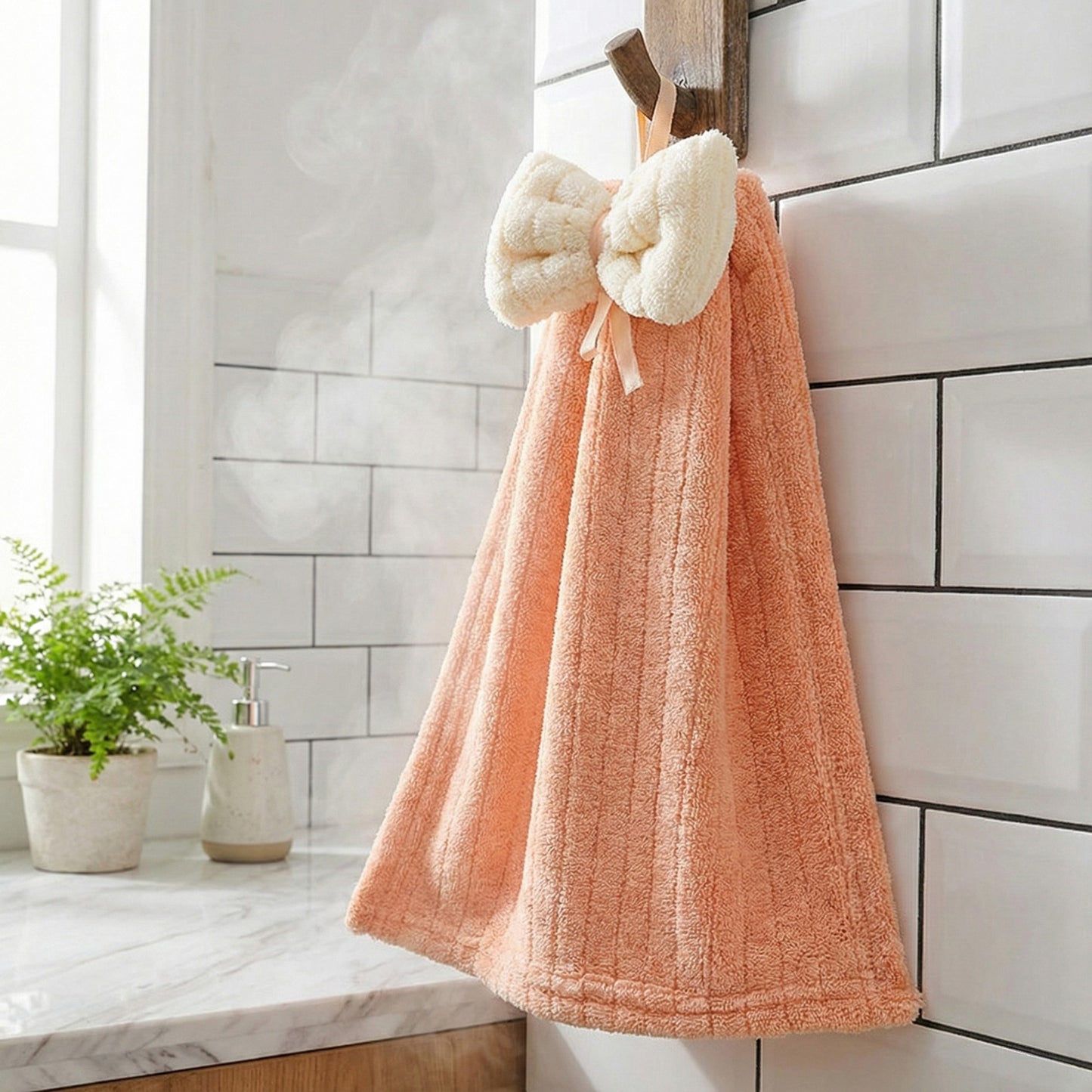 Alilang 3 Pack Hanging Kitchen Hand Towels Soft Absorbent Ribbed Towels with Decorative Bow and Loop