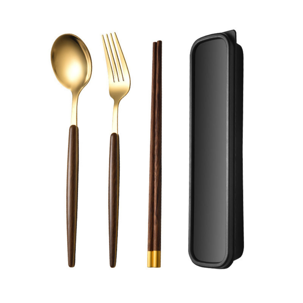 Anna-Kaci Portable Flatware 4 Piece Set with Spoon Fork Chopsticks and Slim Travel Storage Case