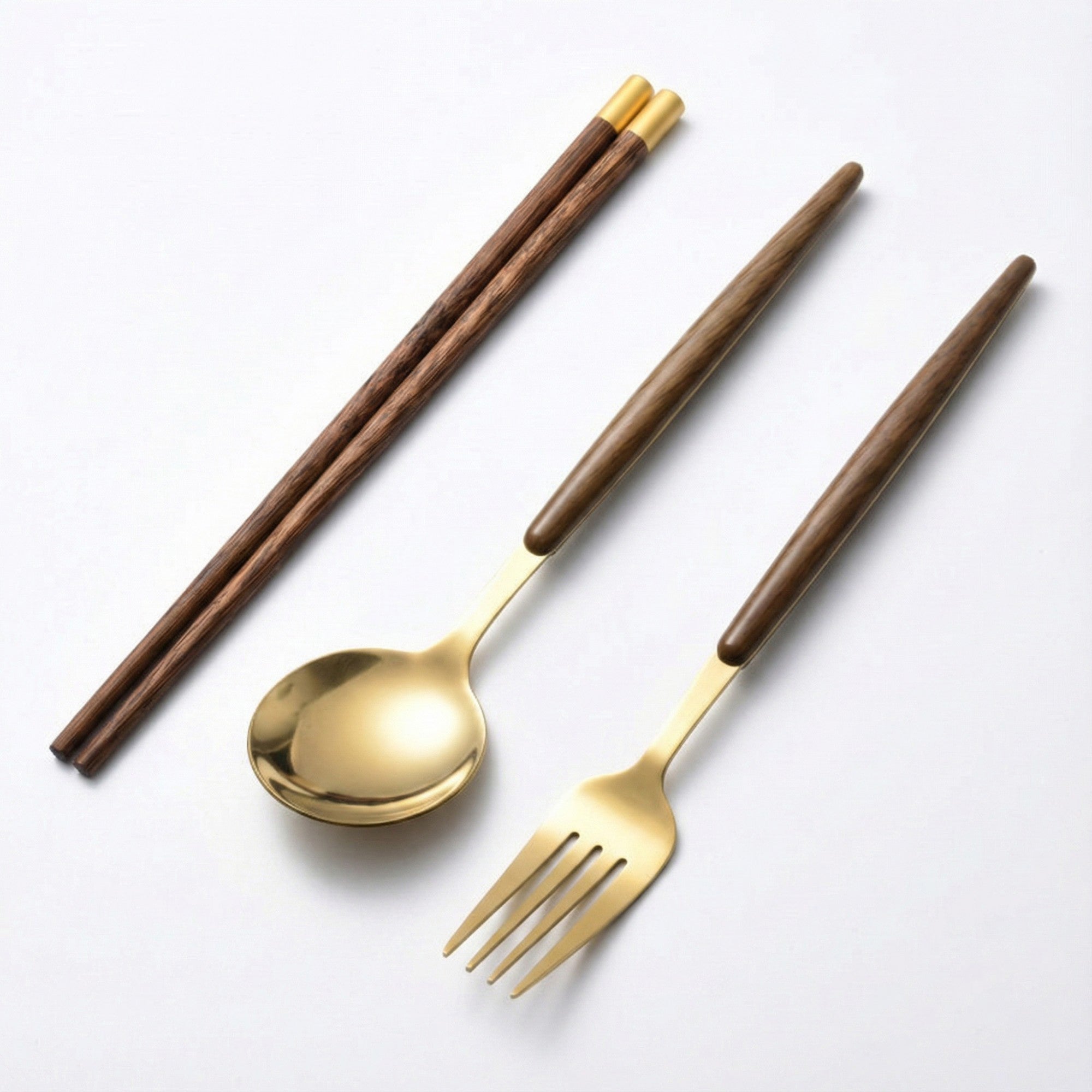 Anna-Kaci Portable Flatware 4 Piece Set with Spoon Fork Chopsticks and Slim Travel Storage Case