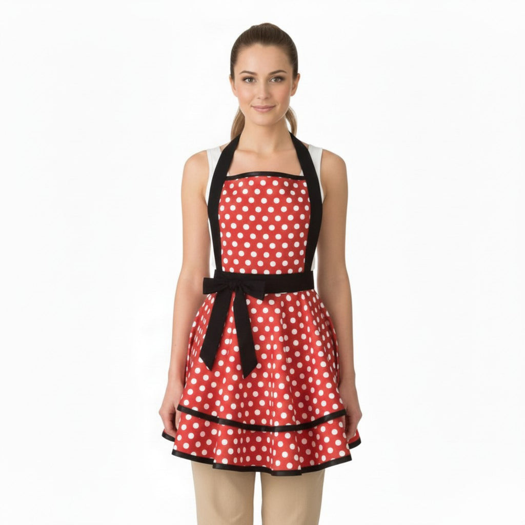 Anna-Kaci Vintage Dress Style Kitchen Apron with Halter Neck Tie Full Skirt Coverage and Adjustable Waist Bow