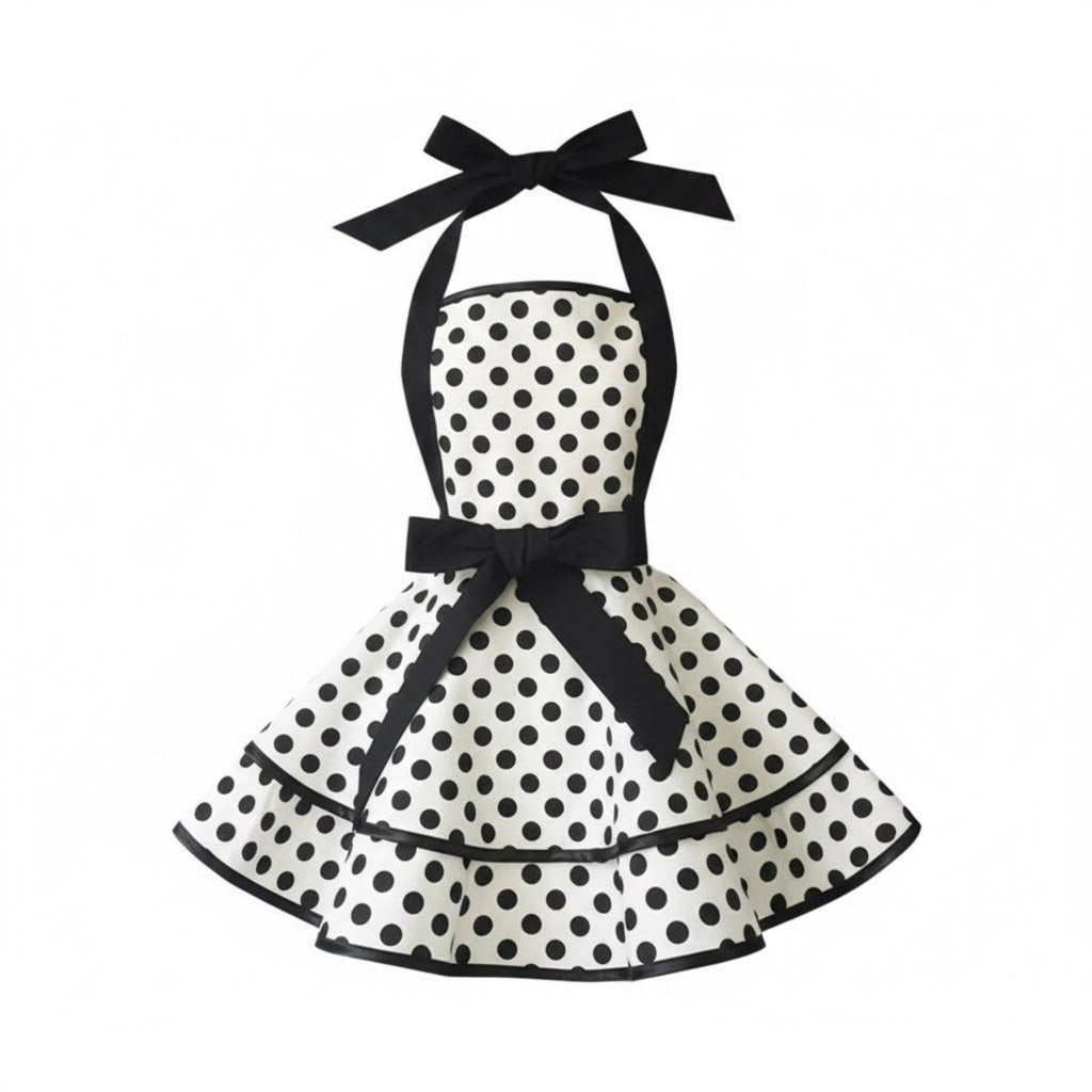Anna-Kaci Vintage Dress Style Kitchen Apron with Halter Neck Tie Full Skirt Coverage and Adjustable Waist Bow