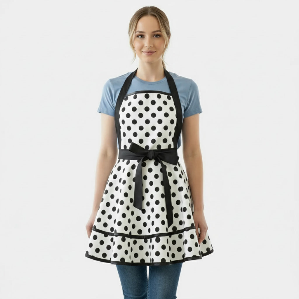 Anna-Kaci Vintage Dress Style Kitchen Apron with Halter Neck Tie Full Skirt Coverage and Adjustable Waist Bow
