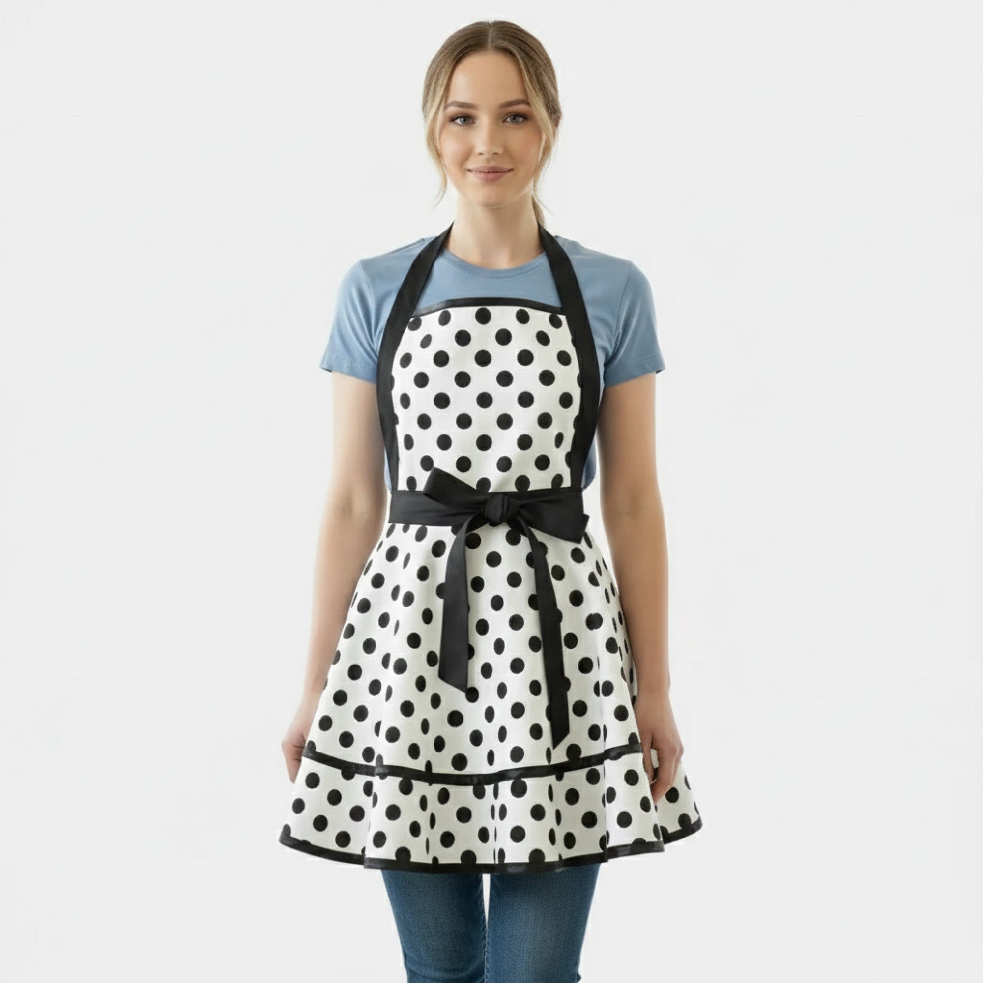Anna-Kaci Vintage Dress Style Kitchen Apron with Halter Neck Tie Full Skirt Coverage and Adjustable Waist Bow