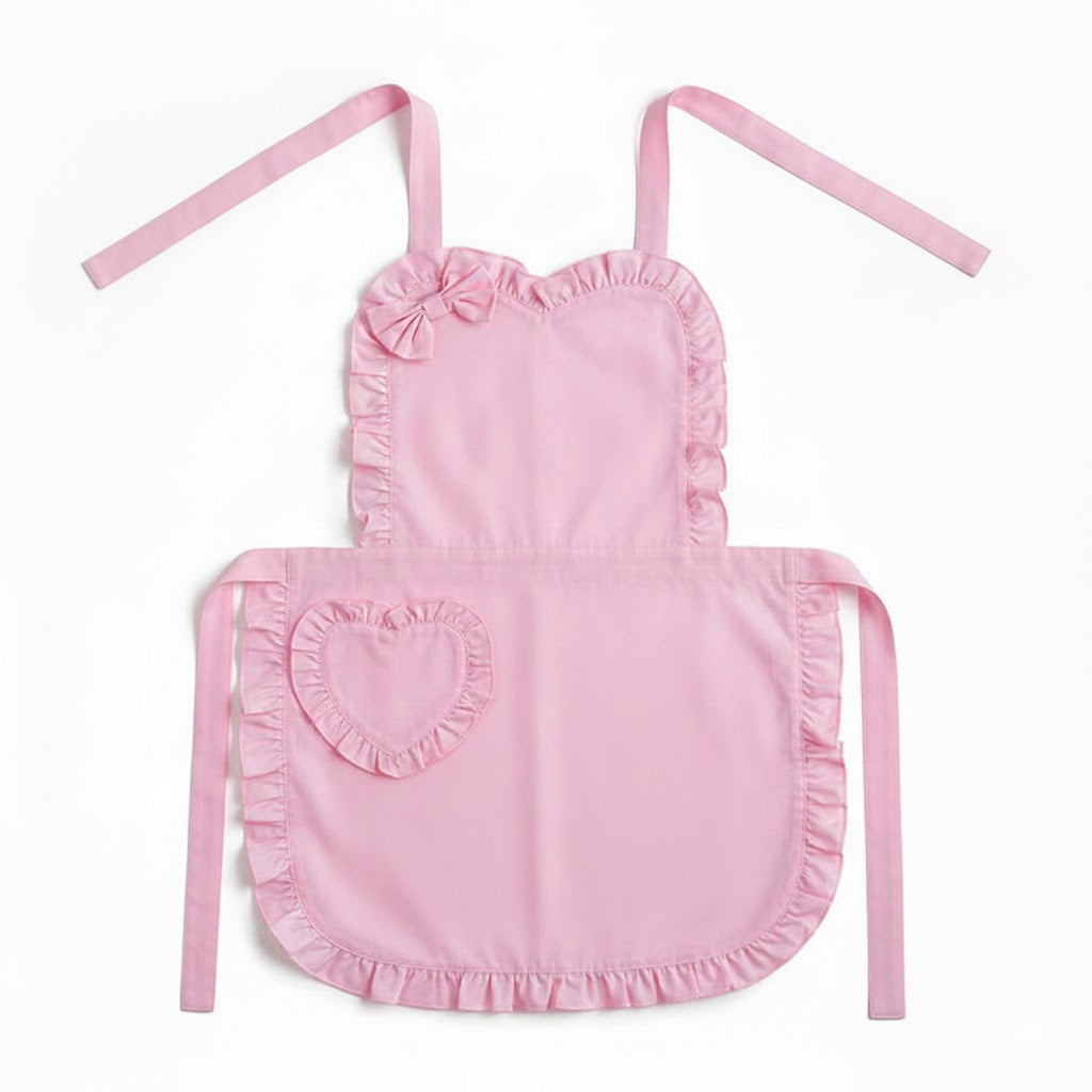Anna-Kaci Ruffle Trim Valentine Heart Pocket Kitchen Apron with Adjustable Neck and Waist Ties