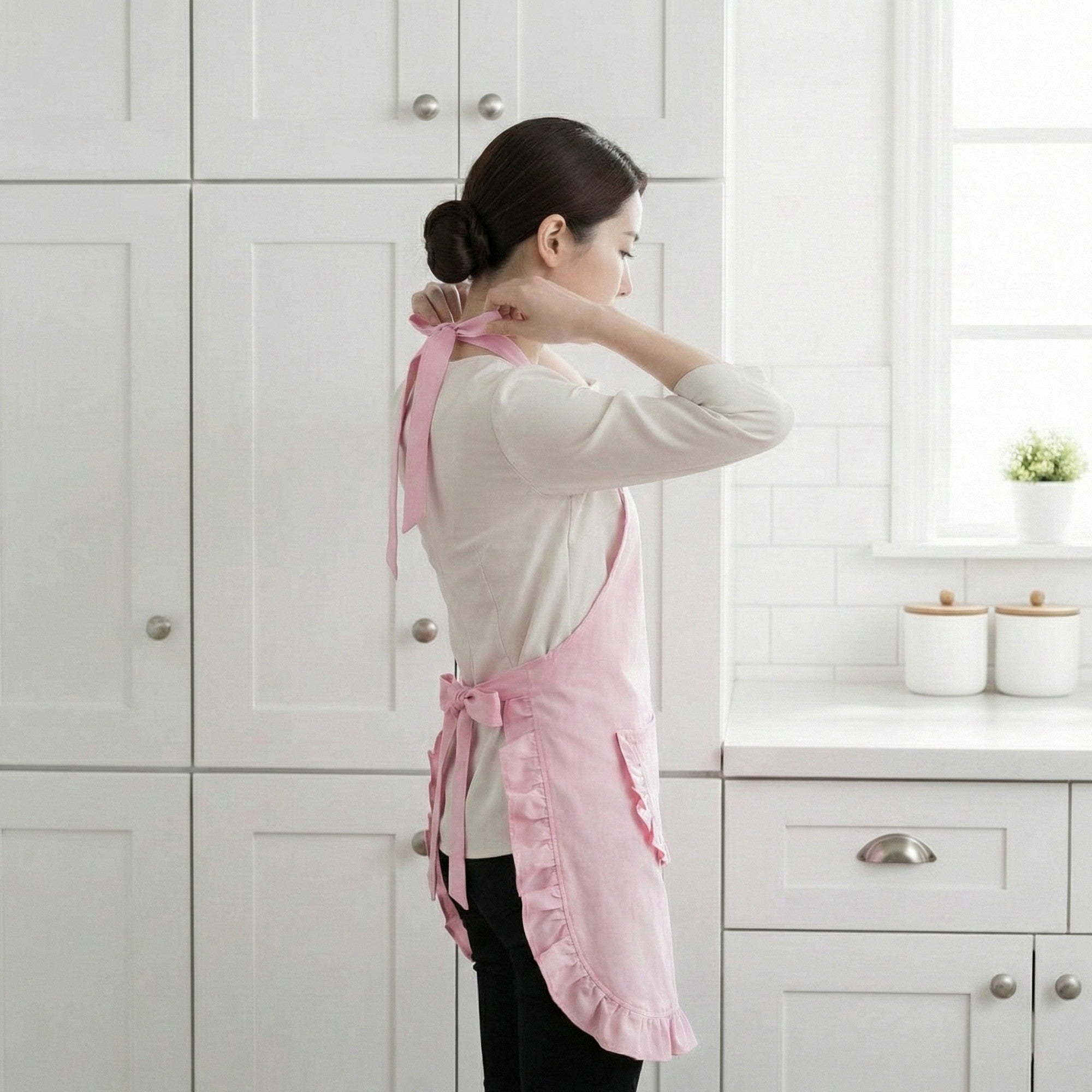 Anna-Kaci Ruffle Trim Valentine Heart Pocket Kitchen Apron with Adjustable Neck and Waist Ties