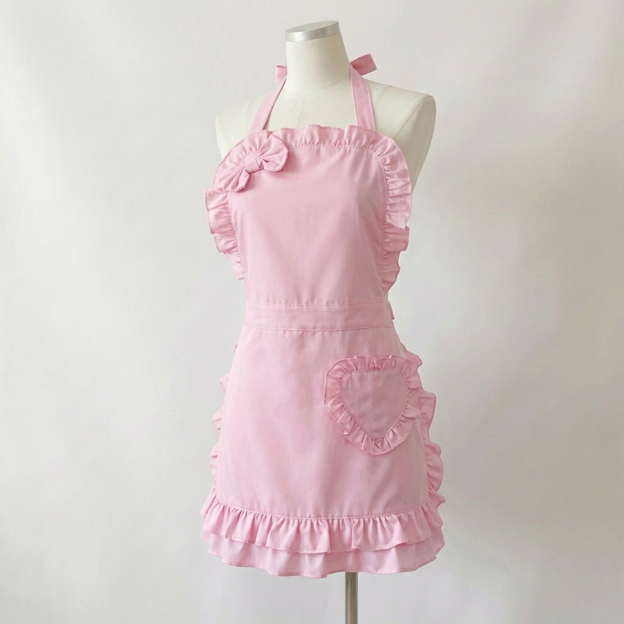 Anna-Kaci Ruffle Trim Valentine Heart Pocket Kitchen Apron with Adjustable Neck and Waist Ties