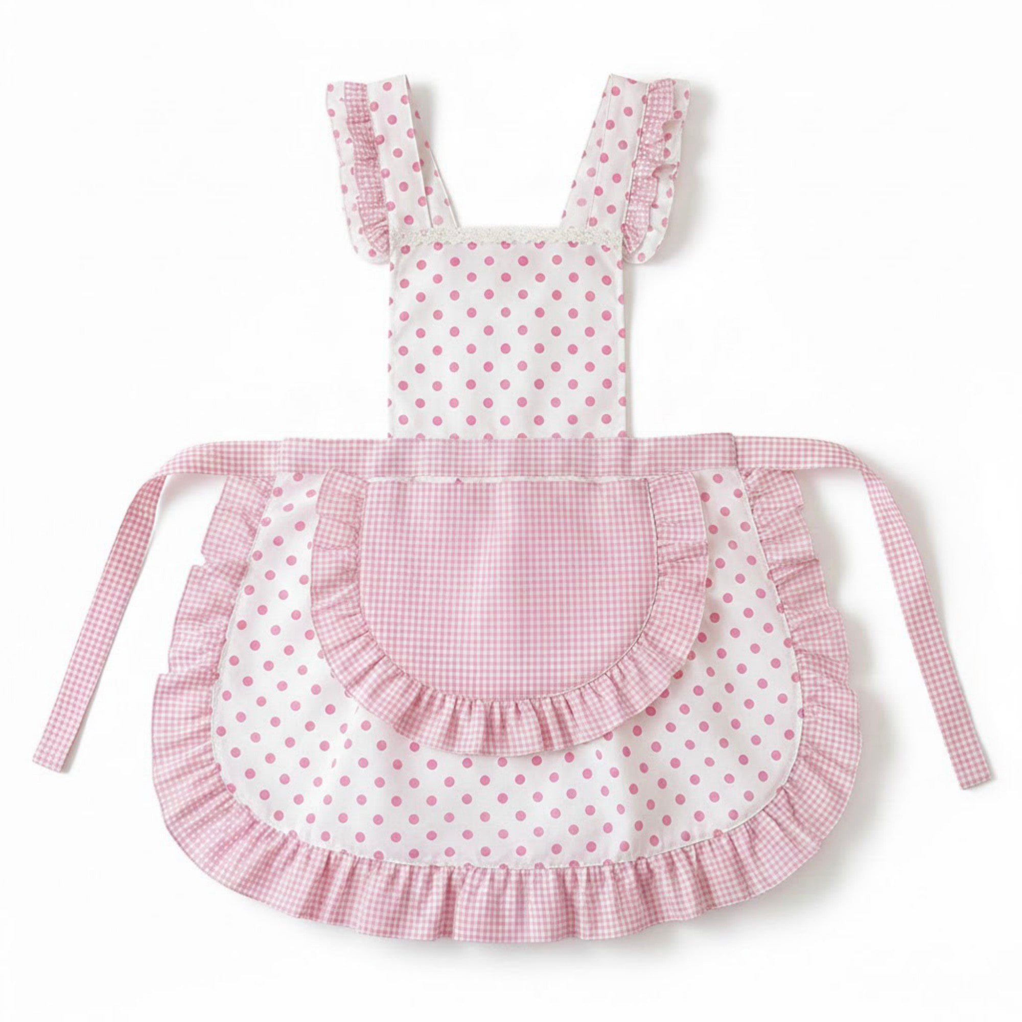 Anna-Kaci Polka Dot Gingham Ruffle Trim Kitchen Apron with Adjustable Straps and Front Pocket