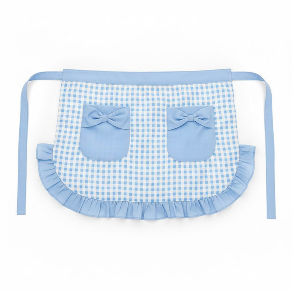 Anna-Kaci Gingham Kitchen Apron with Ruffle Trim Adjustable Waist Ties Bow Pocket Details and Front Coverage
