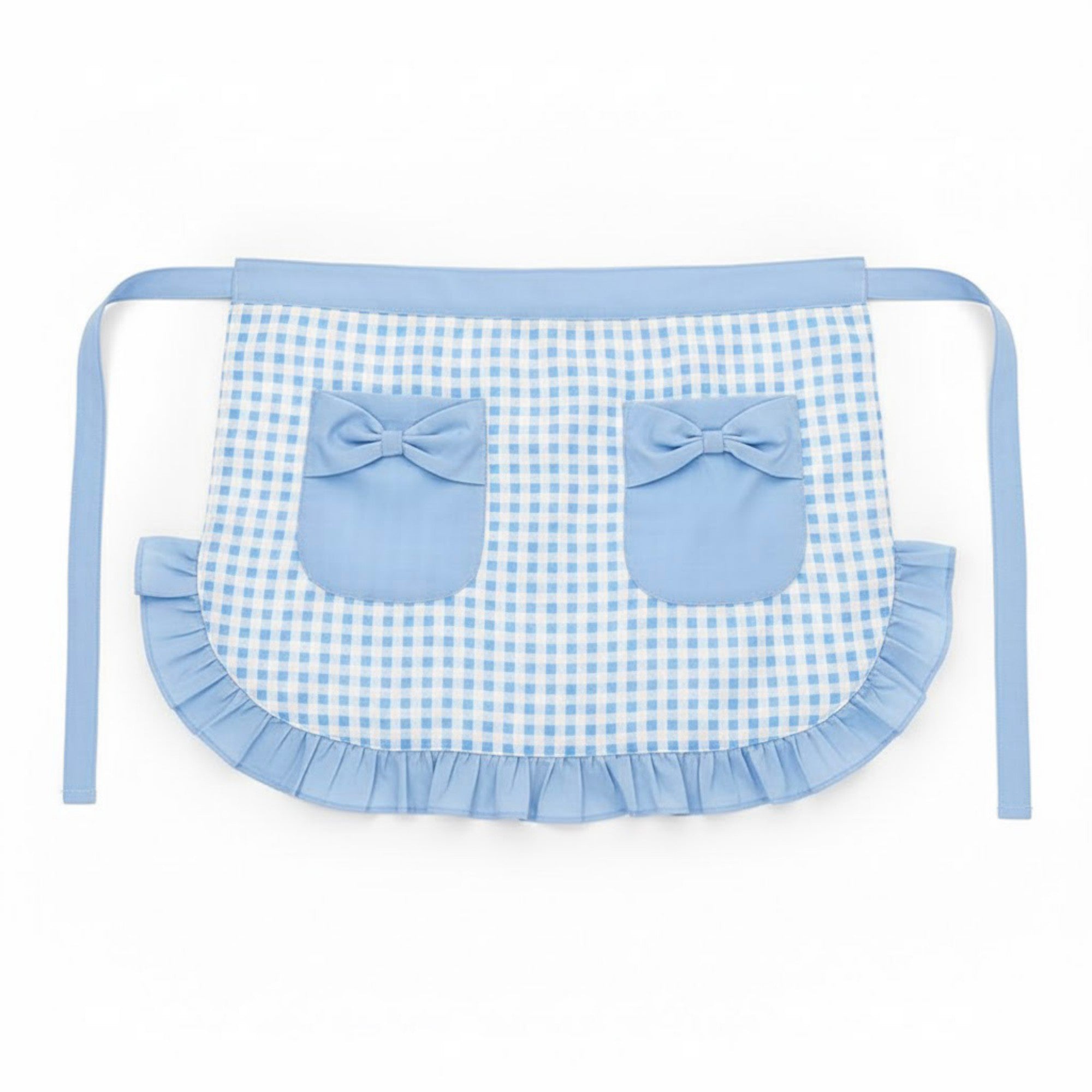 Anna-Kaci Gingham Kitchen Apron with Ruffle Trim Adjustable Waist Ties Bow Pocket Details and Front Coverage