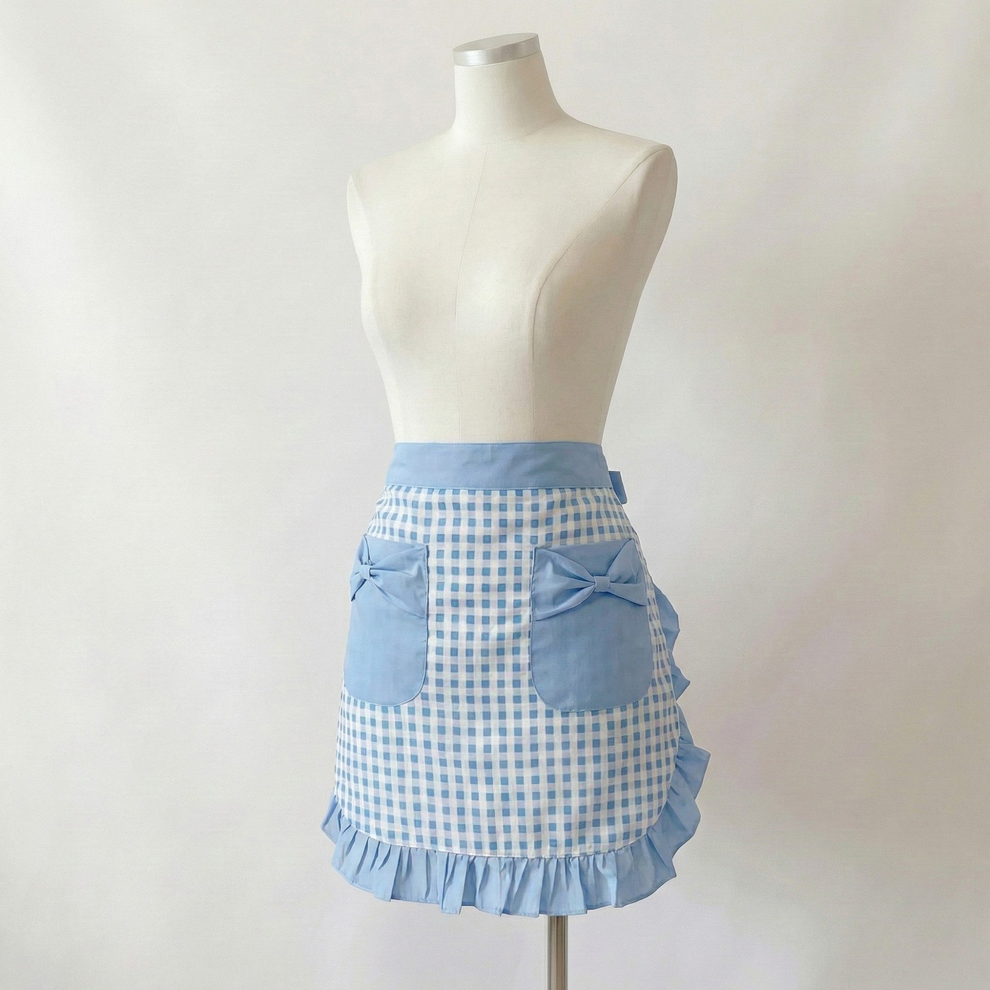 Anna-Kaci Gingham Kitchen Apron with Ruffle Trim Adjustable Waist Ties Bow Pocket Details and Front Coverage