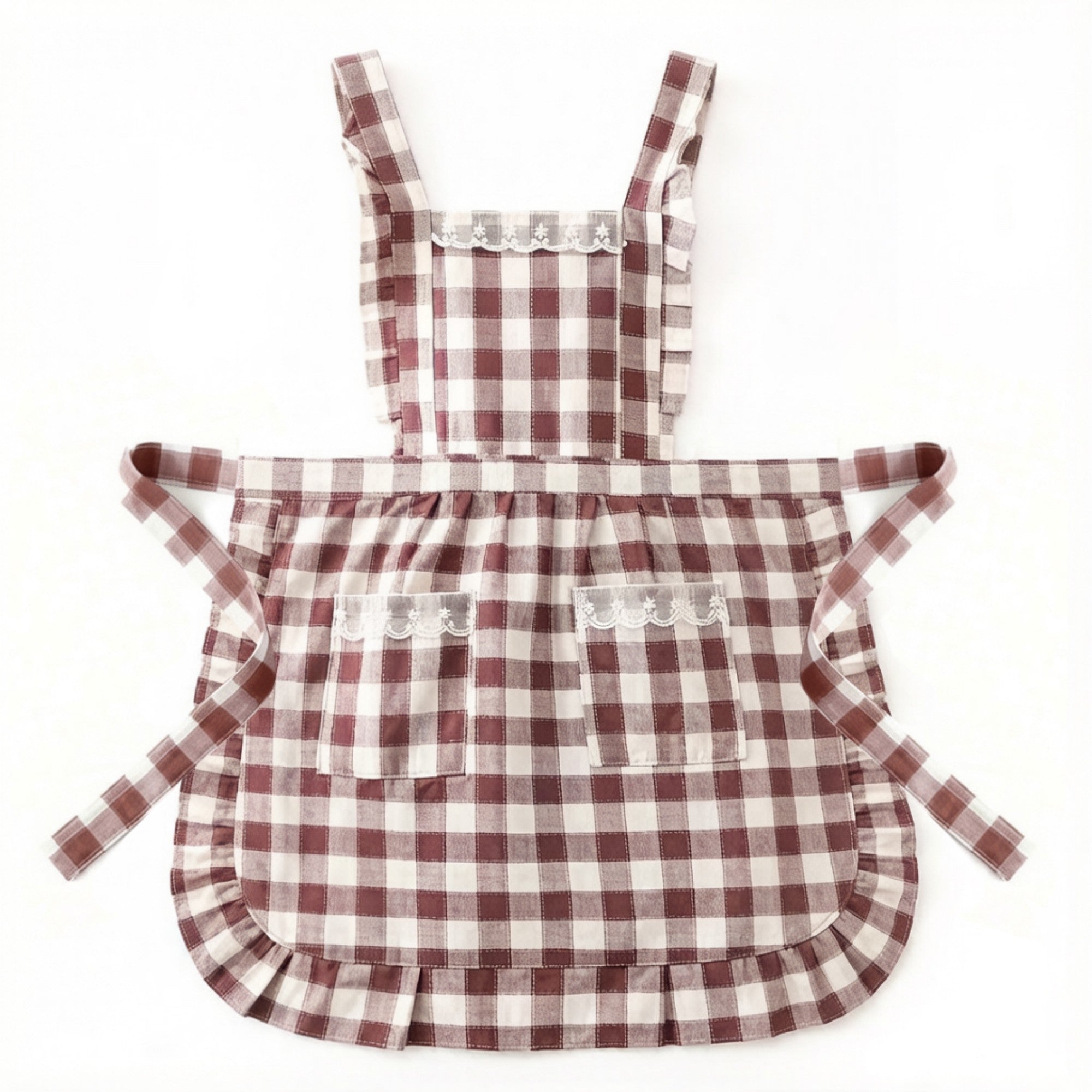 Anna-Kaci Gingham Kitchen Apron with Ruffle Trim Adjustable Waist Ties Lace Bib Detail and Front Pocket