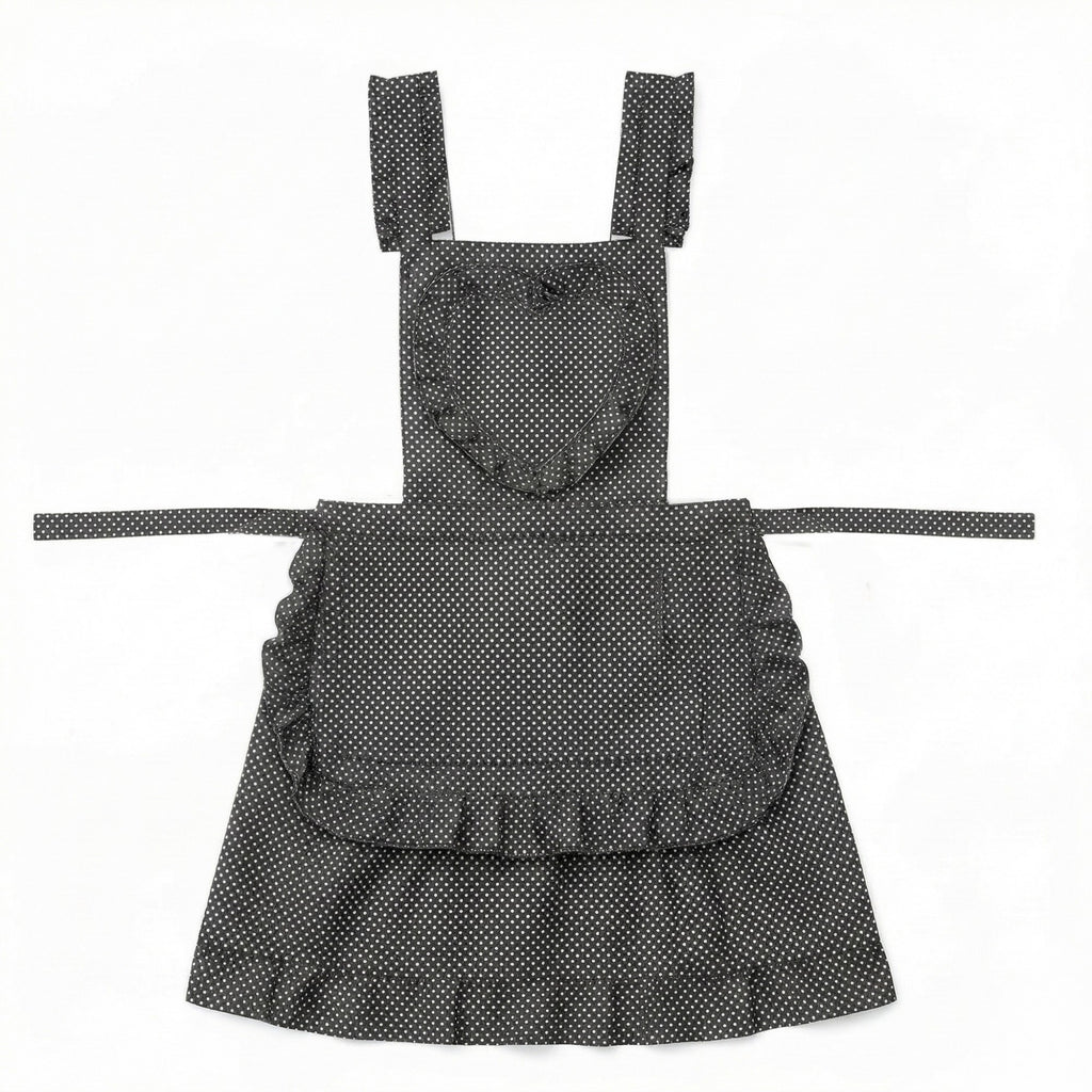Anna-Kaci Polka Dot Kitchen Apron with Heart Bib Ruffle Trim Adjustable Waist Ties and Front Pocket