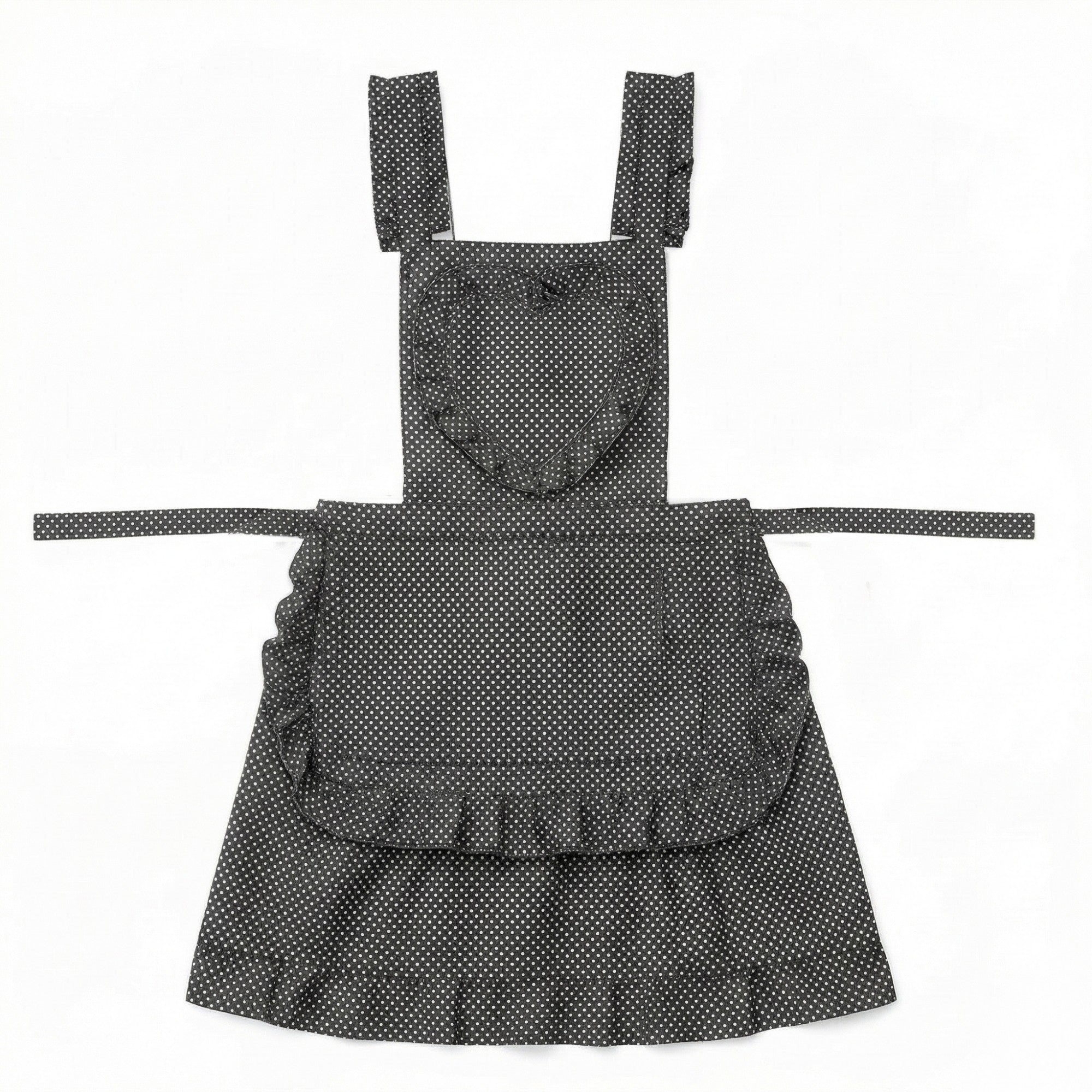 Anna-Kaci Polka Dot Kitchen Apron with Heart Bib Ruffle Trim Adjustable Waist Ties and Front Pocket