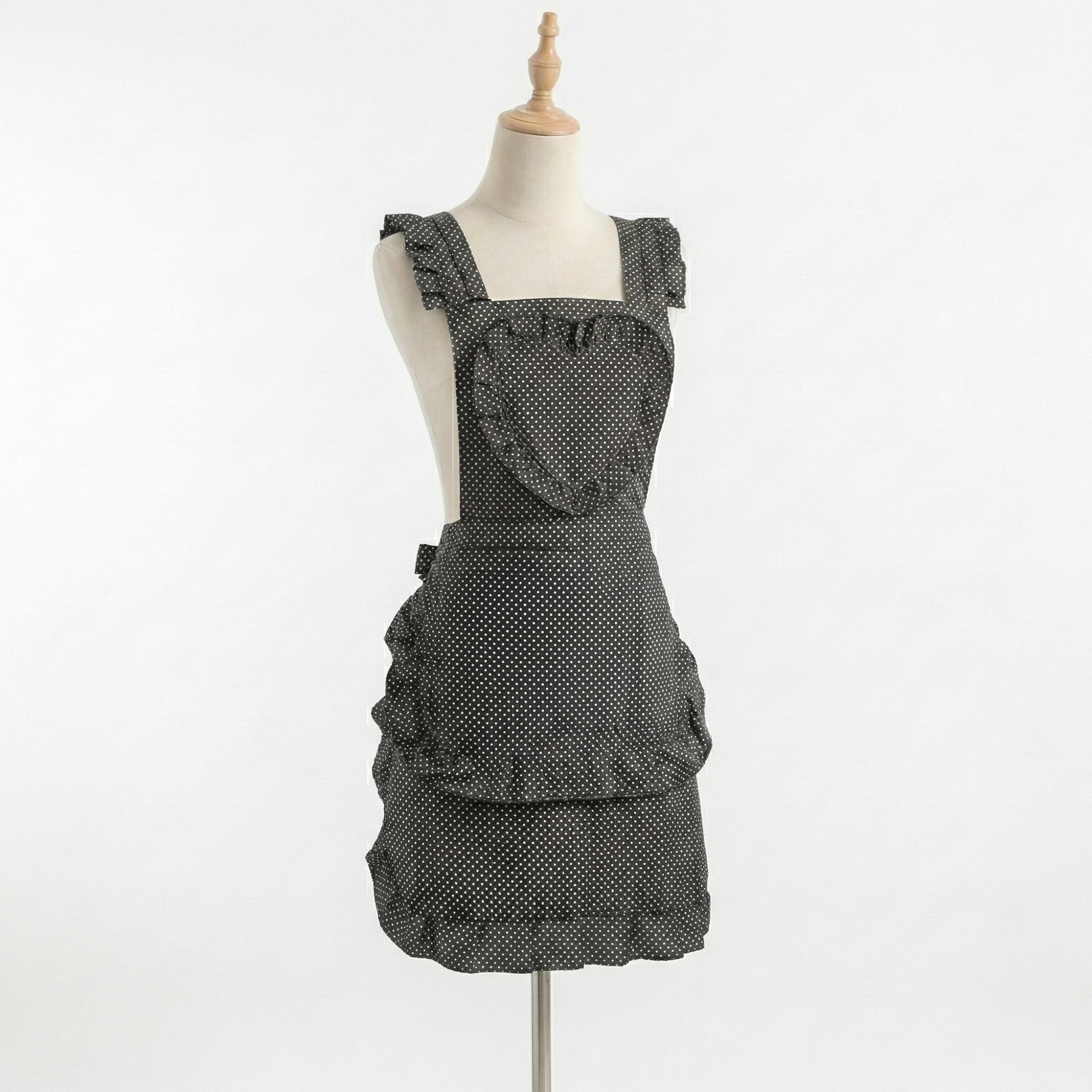 Anna-Kaci Polka Dot Kitchen Apron with Heart Bib Ruffle Trim Adjustable Waist Ties and Front Pocket