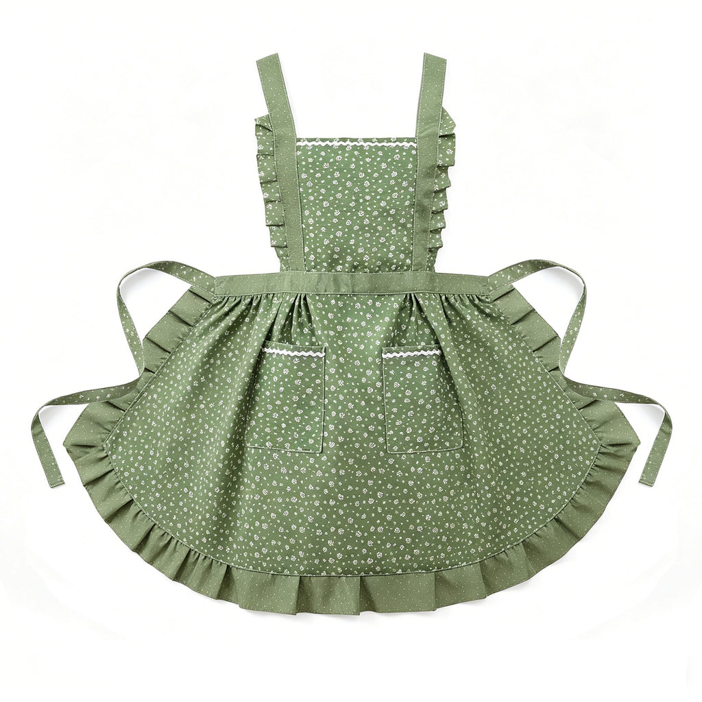 Anna-Kaci Floral Print Kitchen Apron with Ruffled Trim Adjustable Waist Ties and Front Pockets