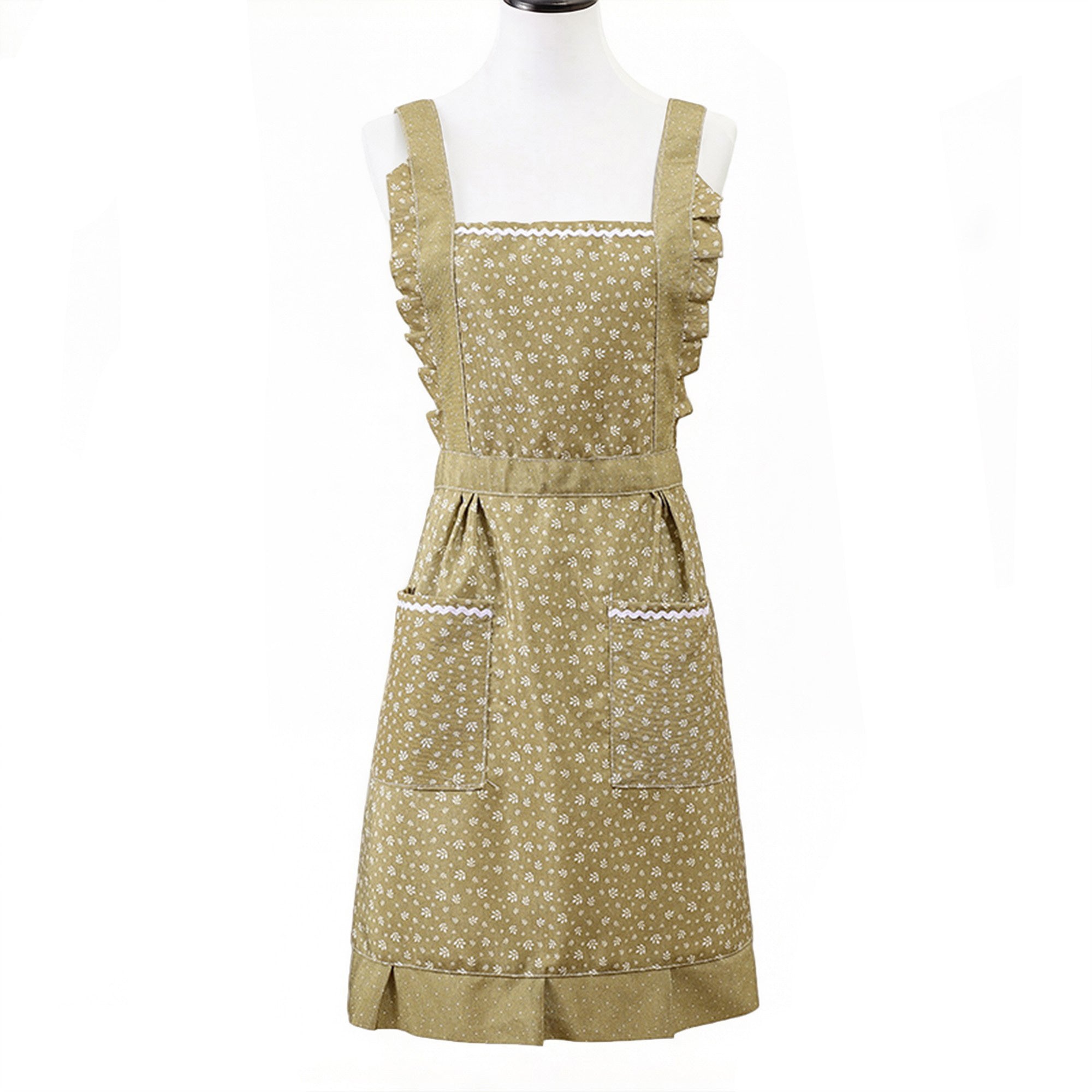 Anna-Kaci Floral Print Kitchen Apron with Ruffled Trim Adjustable Waist Ties and Front Pockets