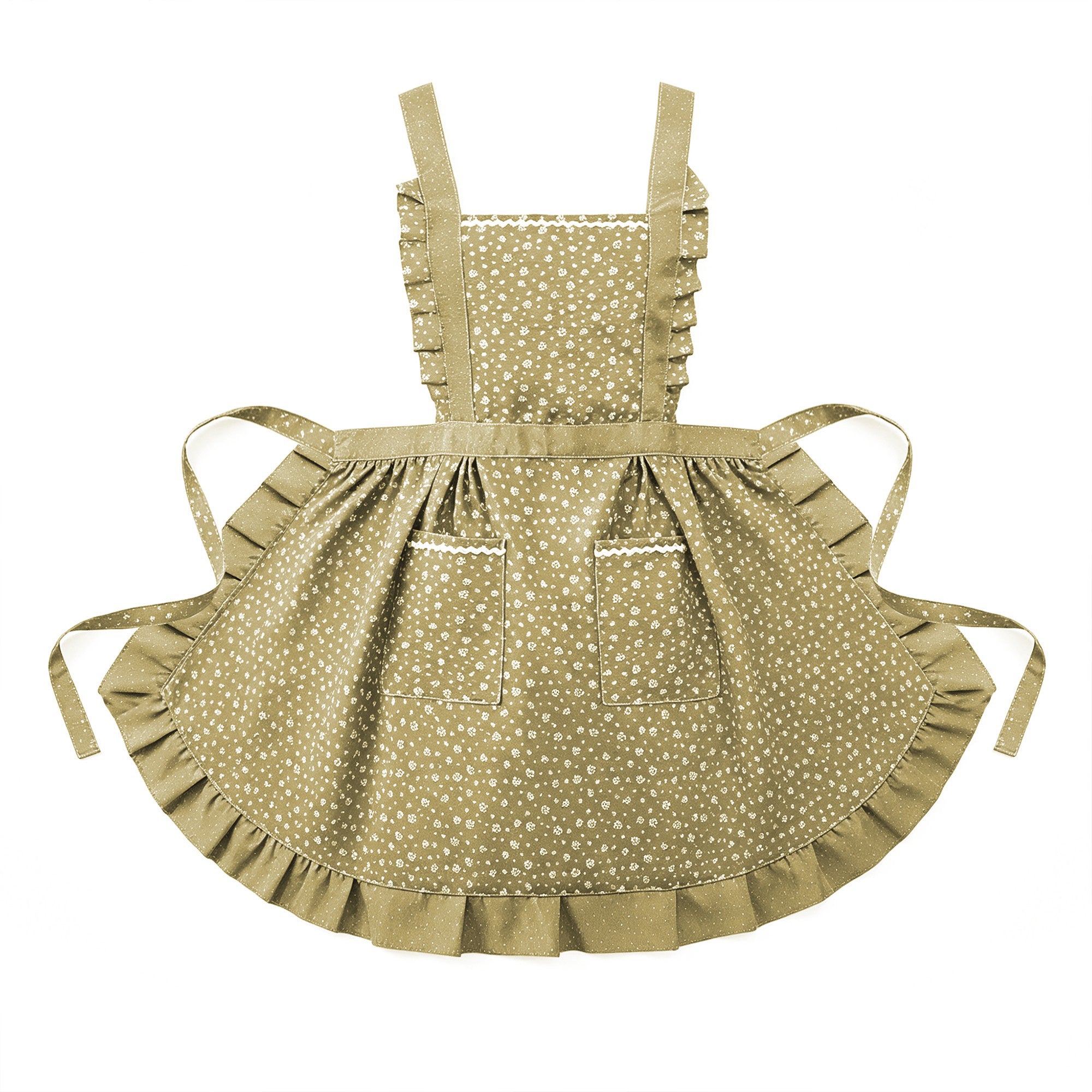 Anna-Kaci Floral Print Kitchen Apron with Ruffled Trim Adjustable Waist Ties and Front Pockets