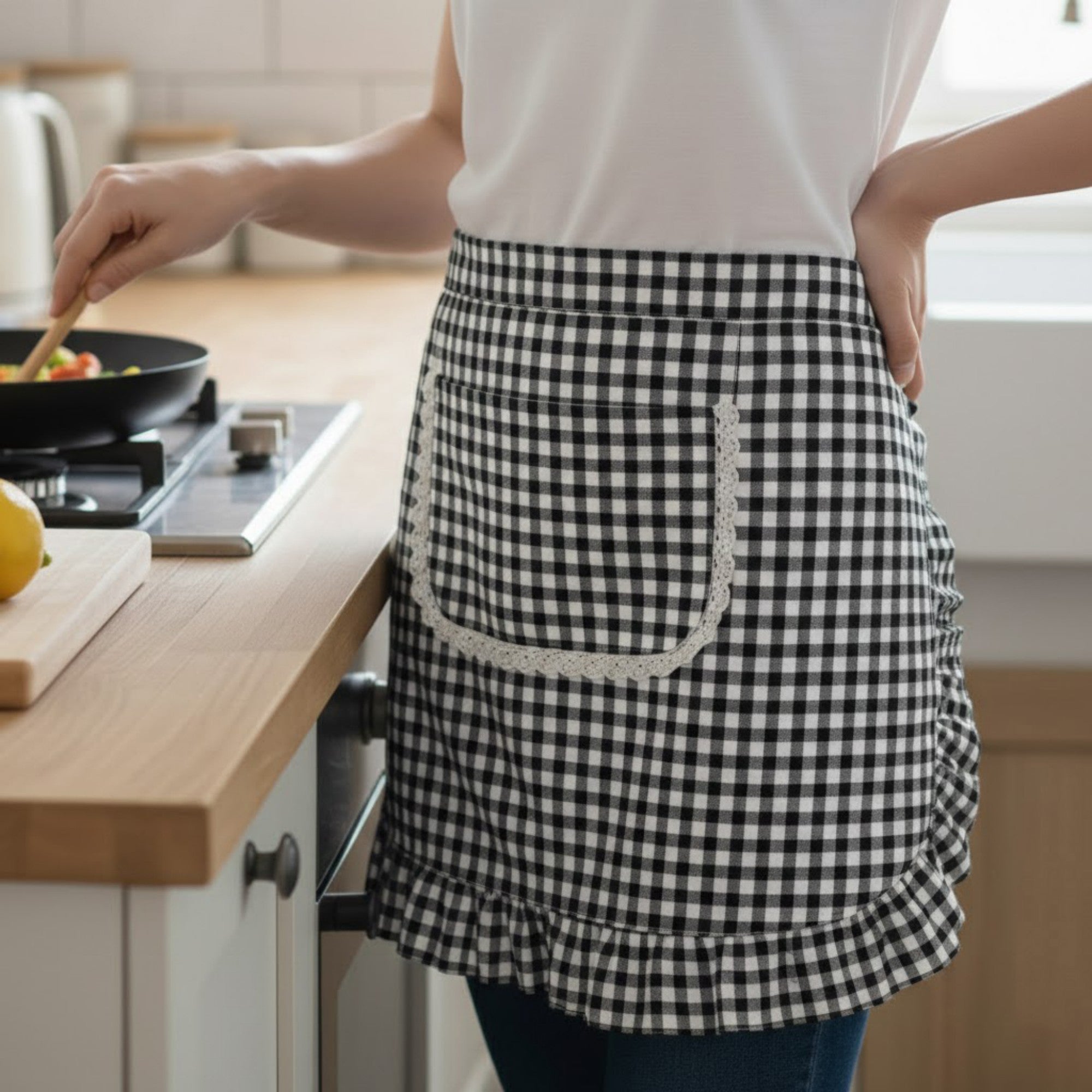 Anna-Kaci 3-Piece Decorative Waist Apron Set with Ruffle Trim Pocket and Adjustable Ties