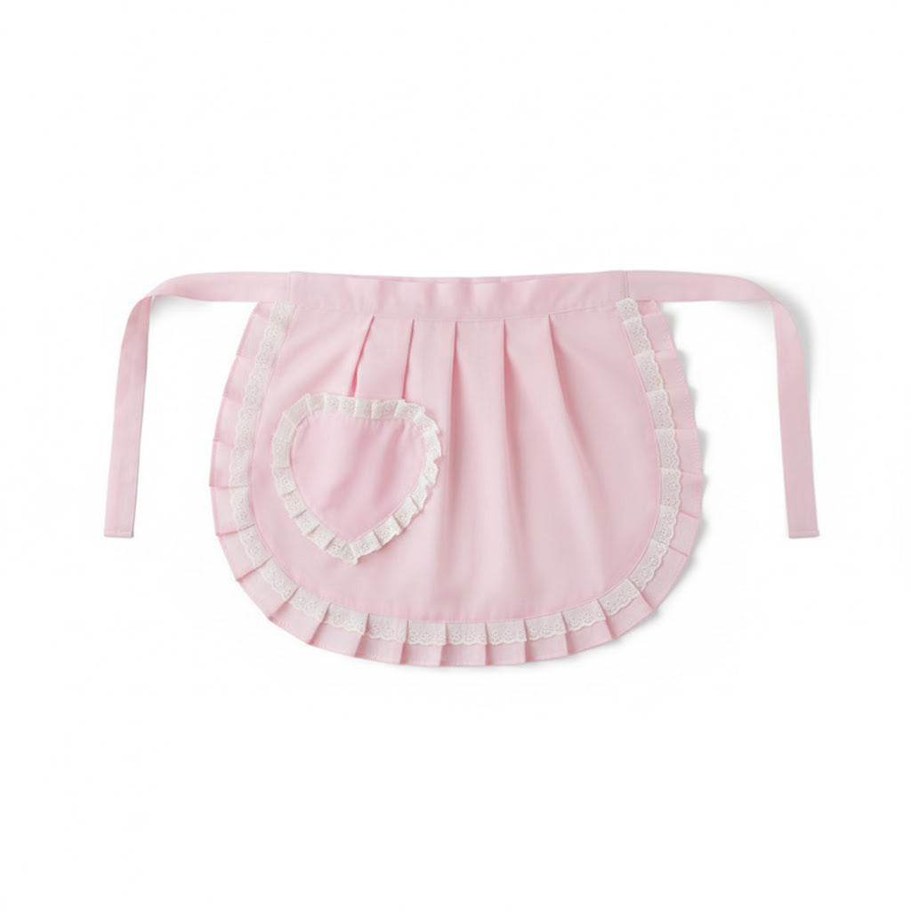 Anna-Kaci Decorative Waist Apron with Ruffle Trim Heart Pocket and Adjustable Ties