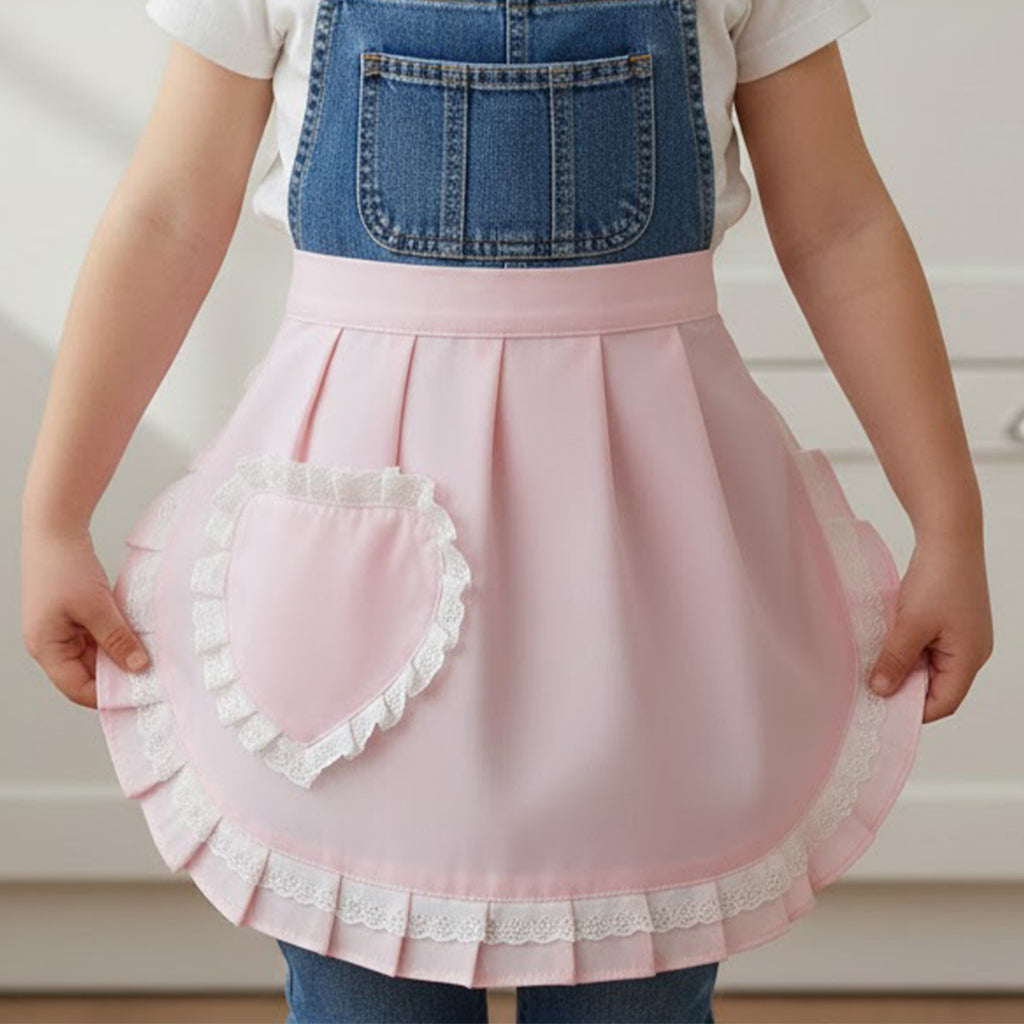 Anna-Kaci Decorative Waist Apron with Ruffle Trim Heart Pocket and Adjustable Ties