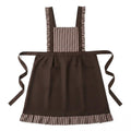 Anna-Kaci Striped Full Bib Apron with Ruffle Straps Dual Pockets and Waist Ties