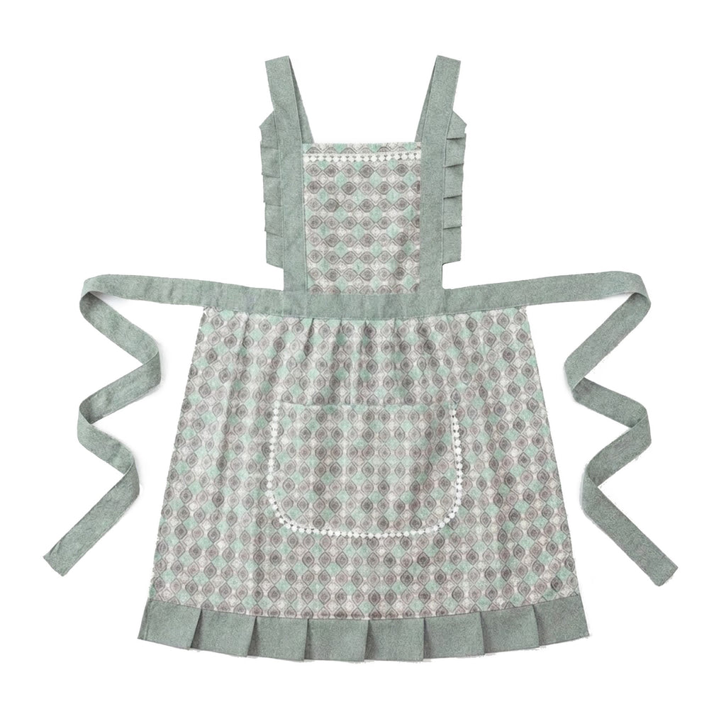 Anna-Kaci Printed Full Bib Apron with Ruffle Straps Pocket and Waist Ties