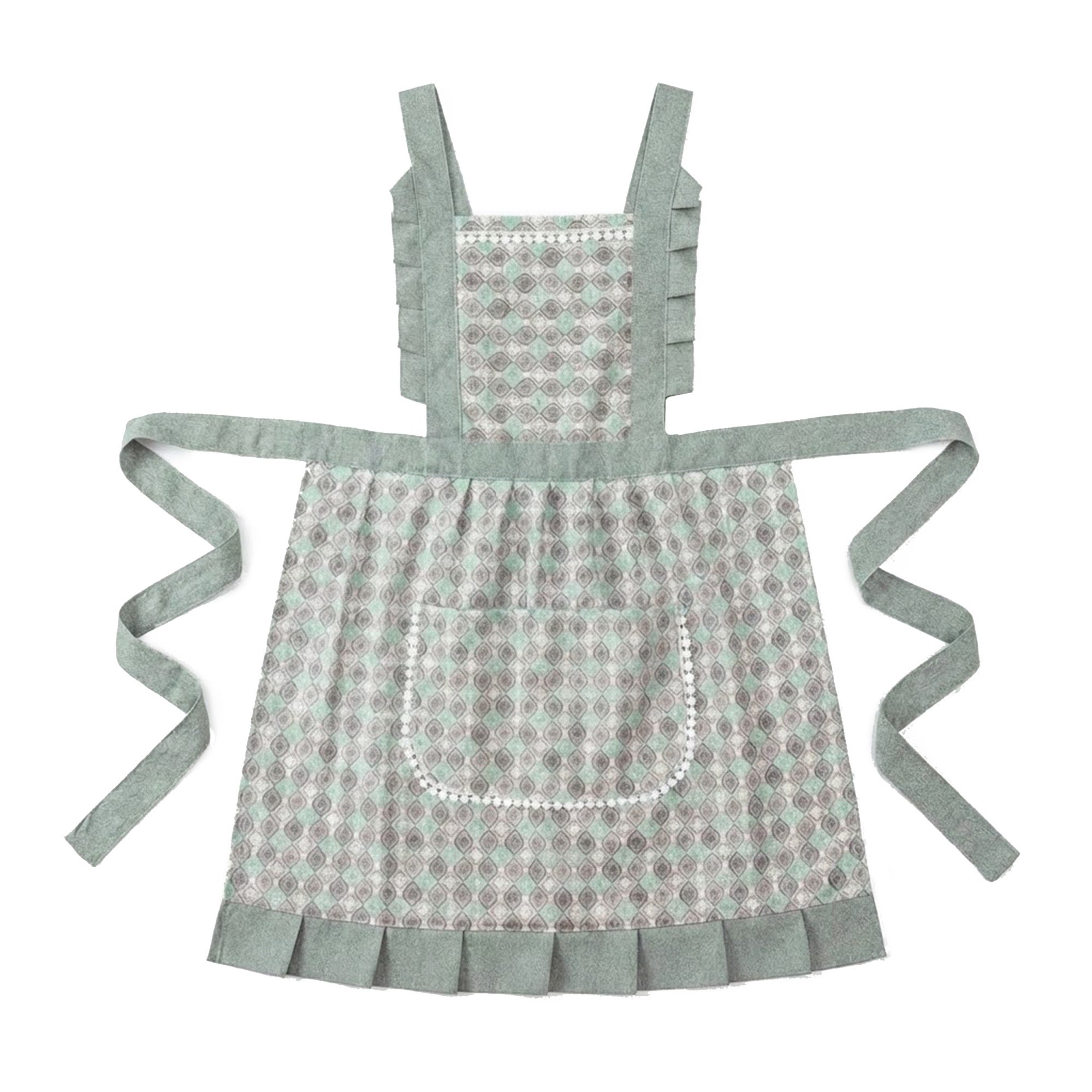 Anna-Kaci Printed Full Bib Apron with Ruffle Straps Pocket and Waist Ties