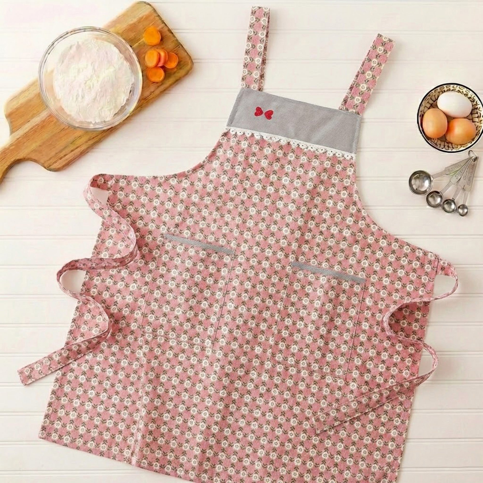 Anna-Kaci Adjustable Printed Full Apron with Bib Front and Waist Ties