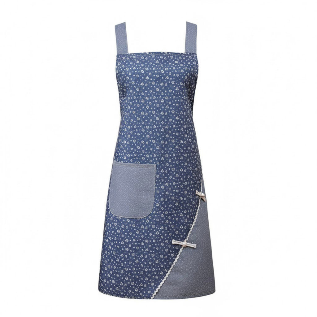 Anna-Kaci Floral Pattern Kitchen Apron with Adjustable Shoulder Straps Front Pocket and Decorative Trim Detail