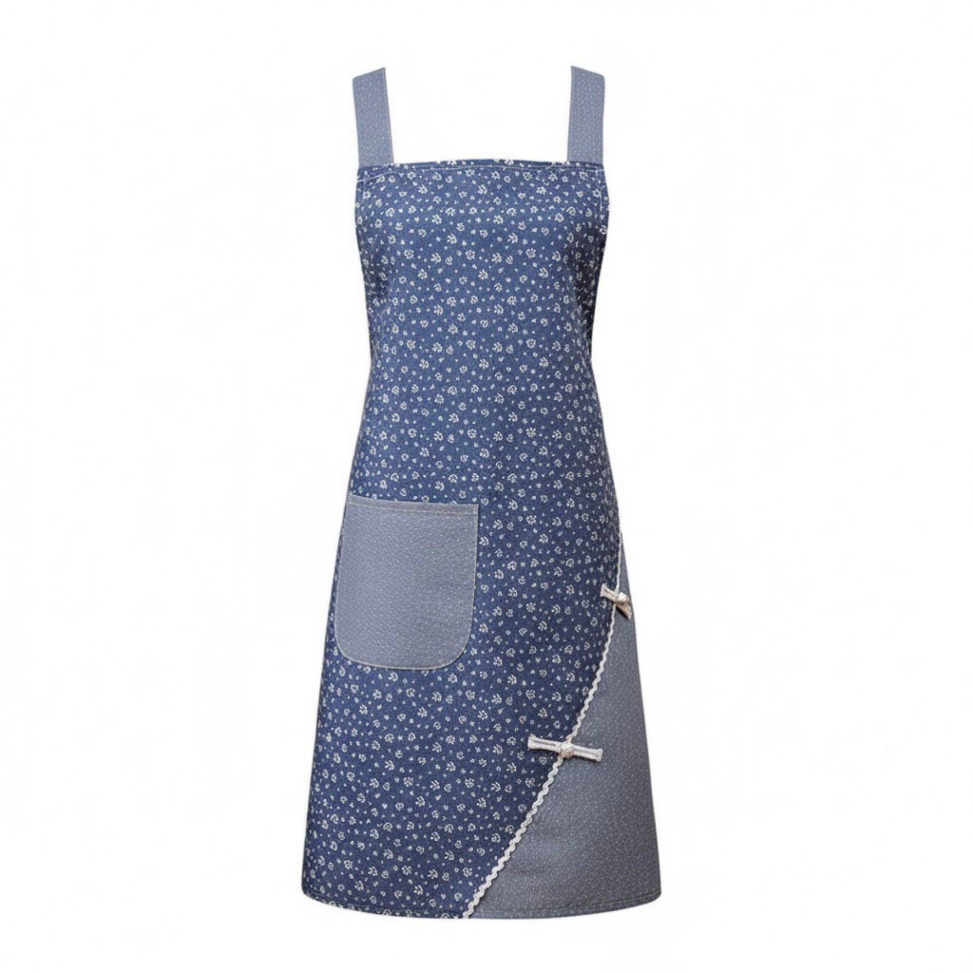 Anna-Kaci Floral Pattern Kitchen Apron with Adjustable Shoulder Straps Front Pocket and Decorative Trim Detail