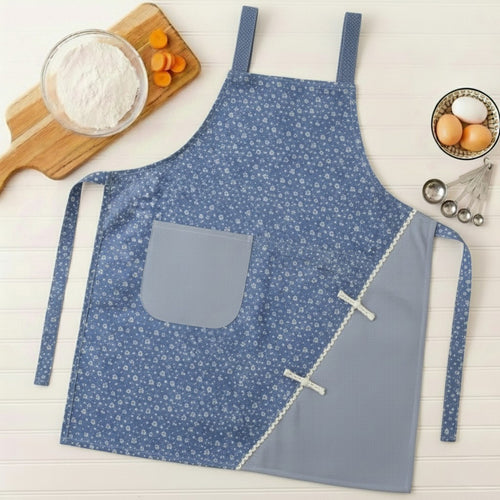 Anna-Kaci Floral Pattern Kitchen Apron with Adjustable Shoulder Straps Front Pocket and Decorative Trim Detail