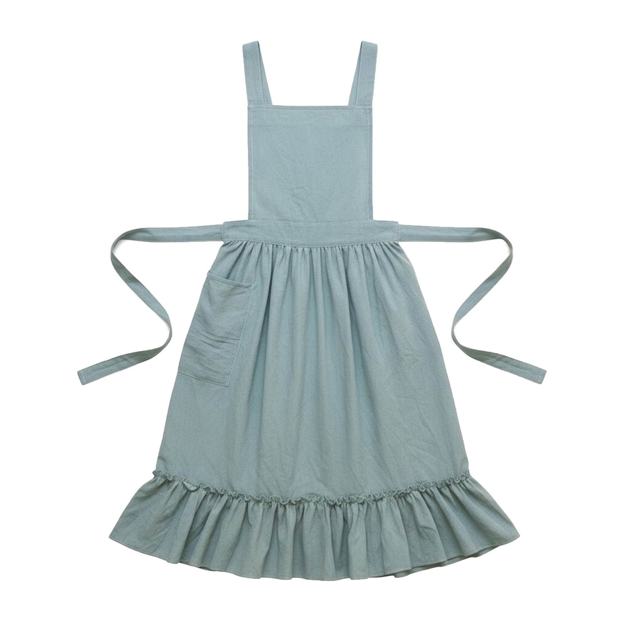 Anna-Kaci Adjustable Strap Ruffle Hem Apron with Front Pocket and Soft Fabric Design